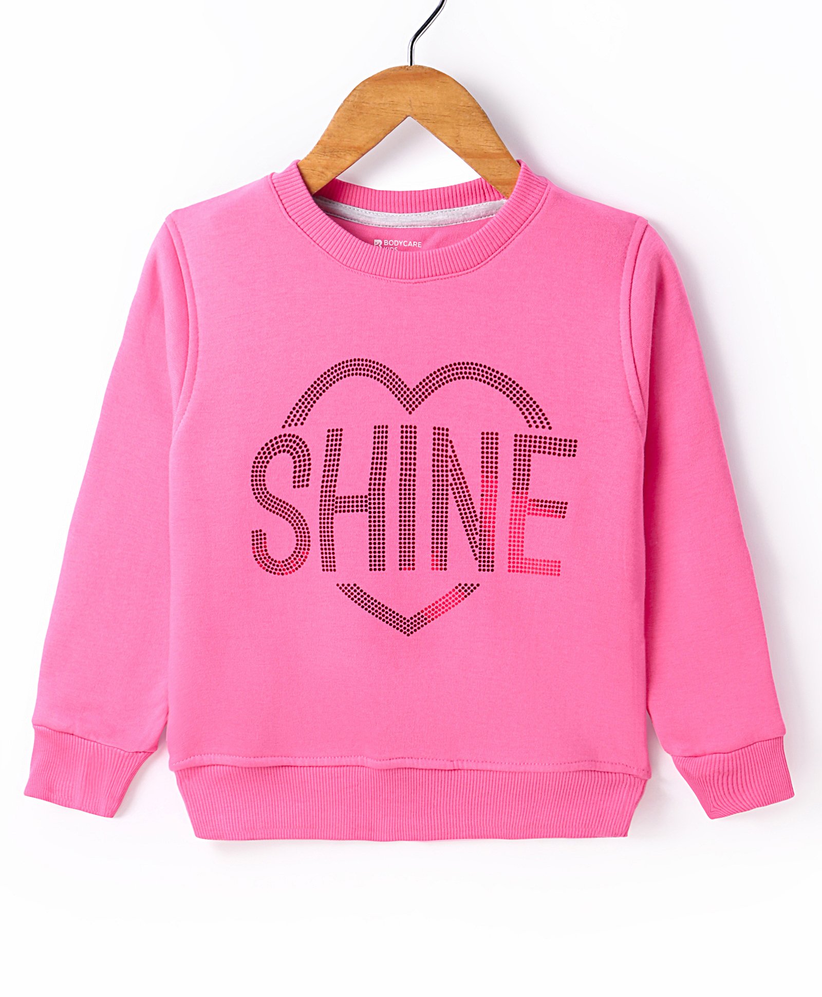 Bodycare Fleece Knit Full Sleeves Sweatshirt with Sequin Print - Dark Pink-image-15