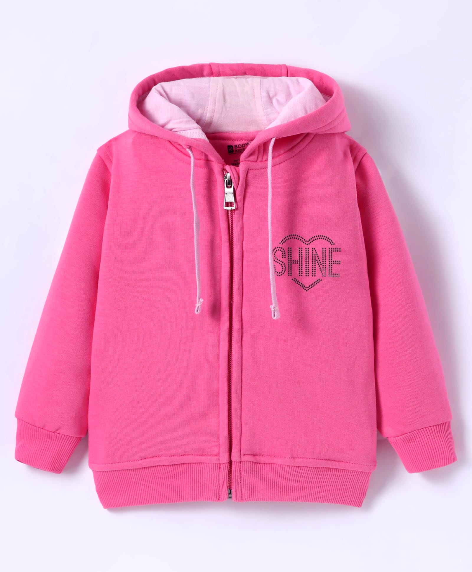 Bodycare Fleece Knit Full Sleeves Hooded Sweatjacket with Text Embellishment - Dark Pink-picture-20