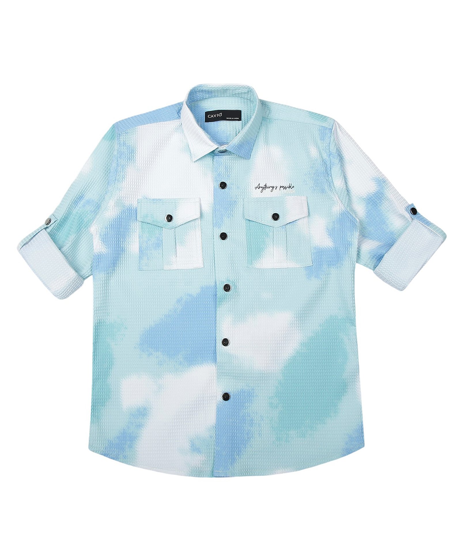 CAVIO Boys Cotton Lycra Full Sleeves Abstract Printed Shirt - SeaGreen-image-2