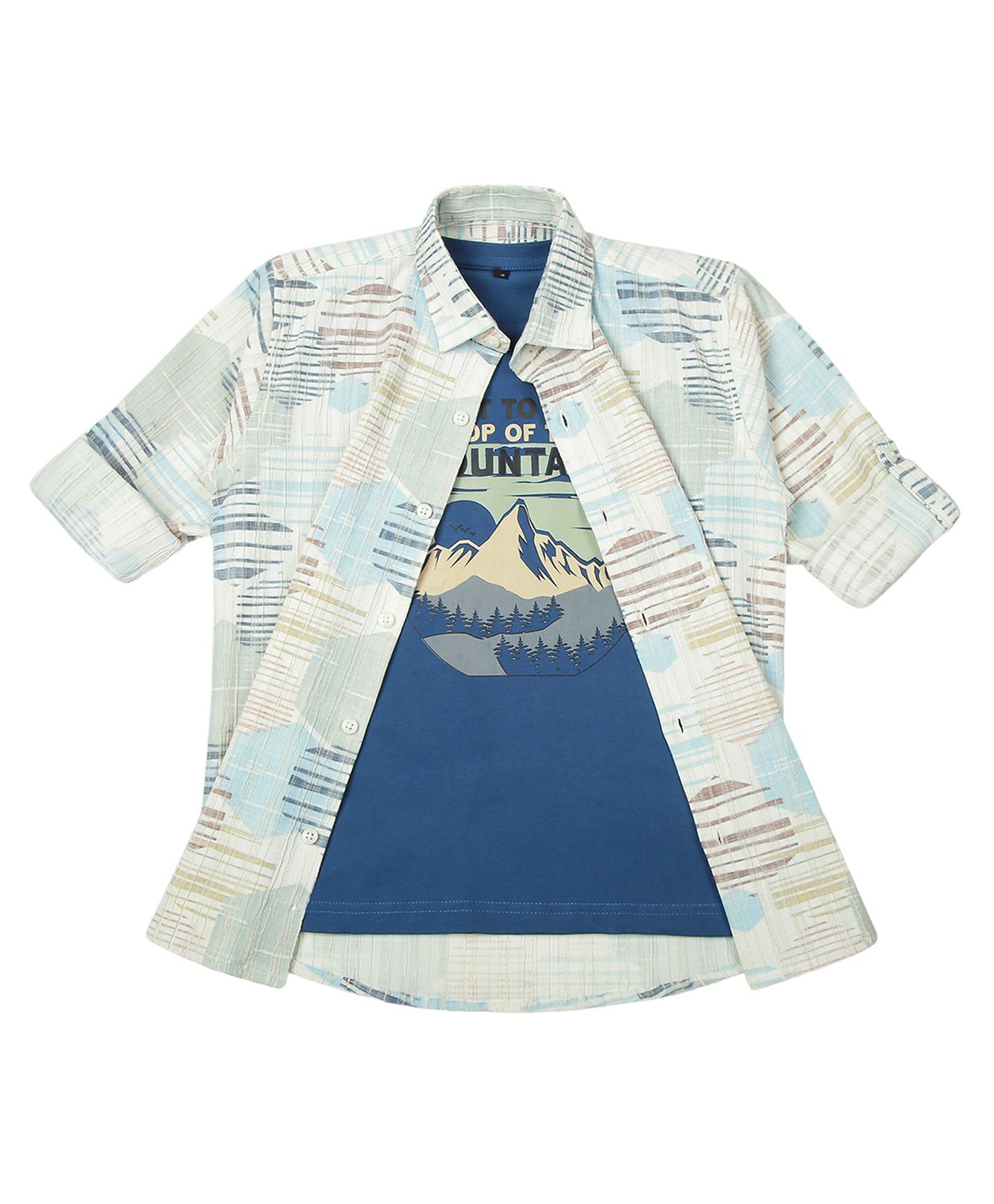 CAVIO Cotton Lycra Full Sleeves Abstract Printed Shirt & Tee - Light Blue-picture-23
