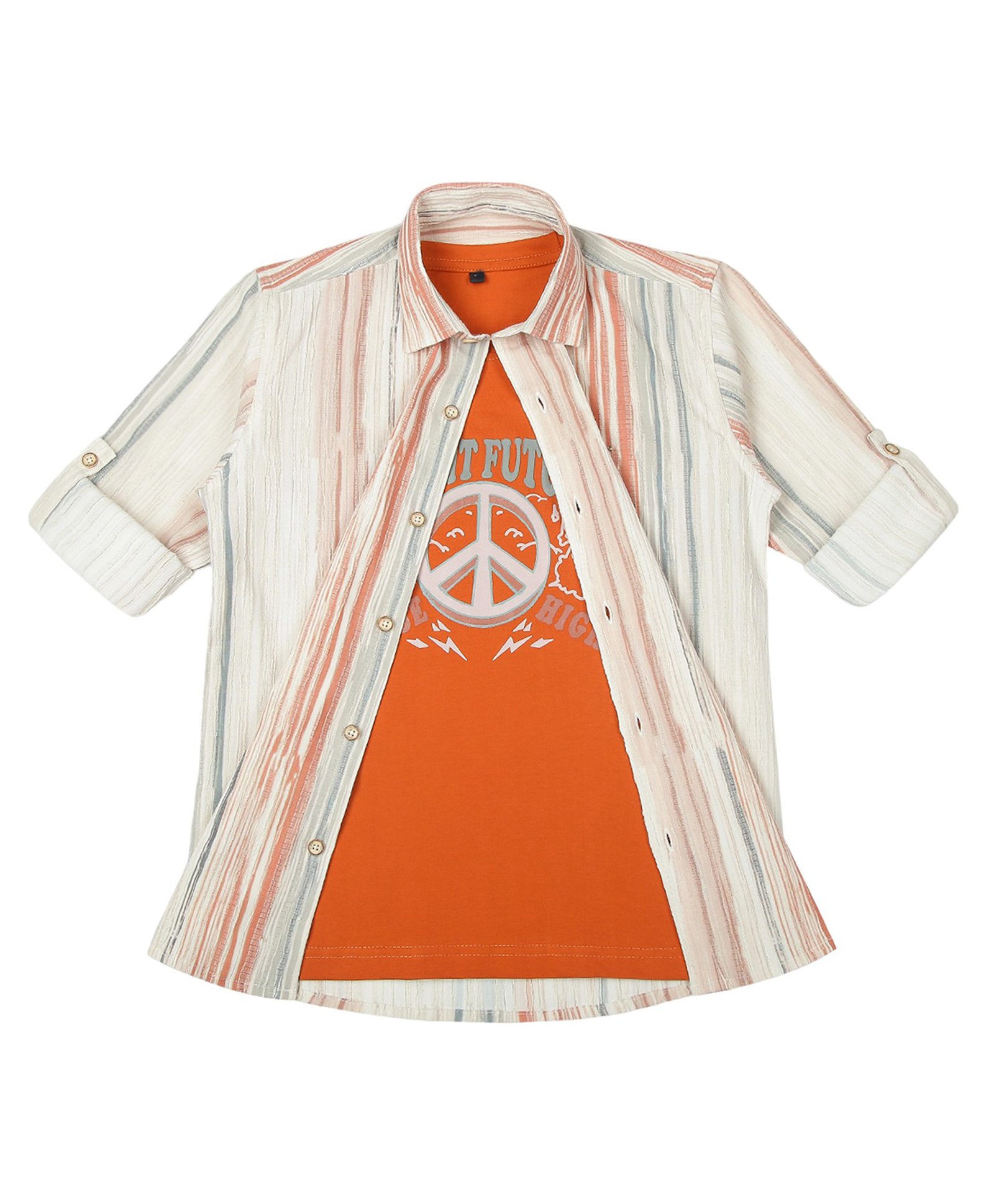 CAVIO Cotton Lycra Full Sleeves Abstract PrintedShirt & Tee - Orange-image-37