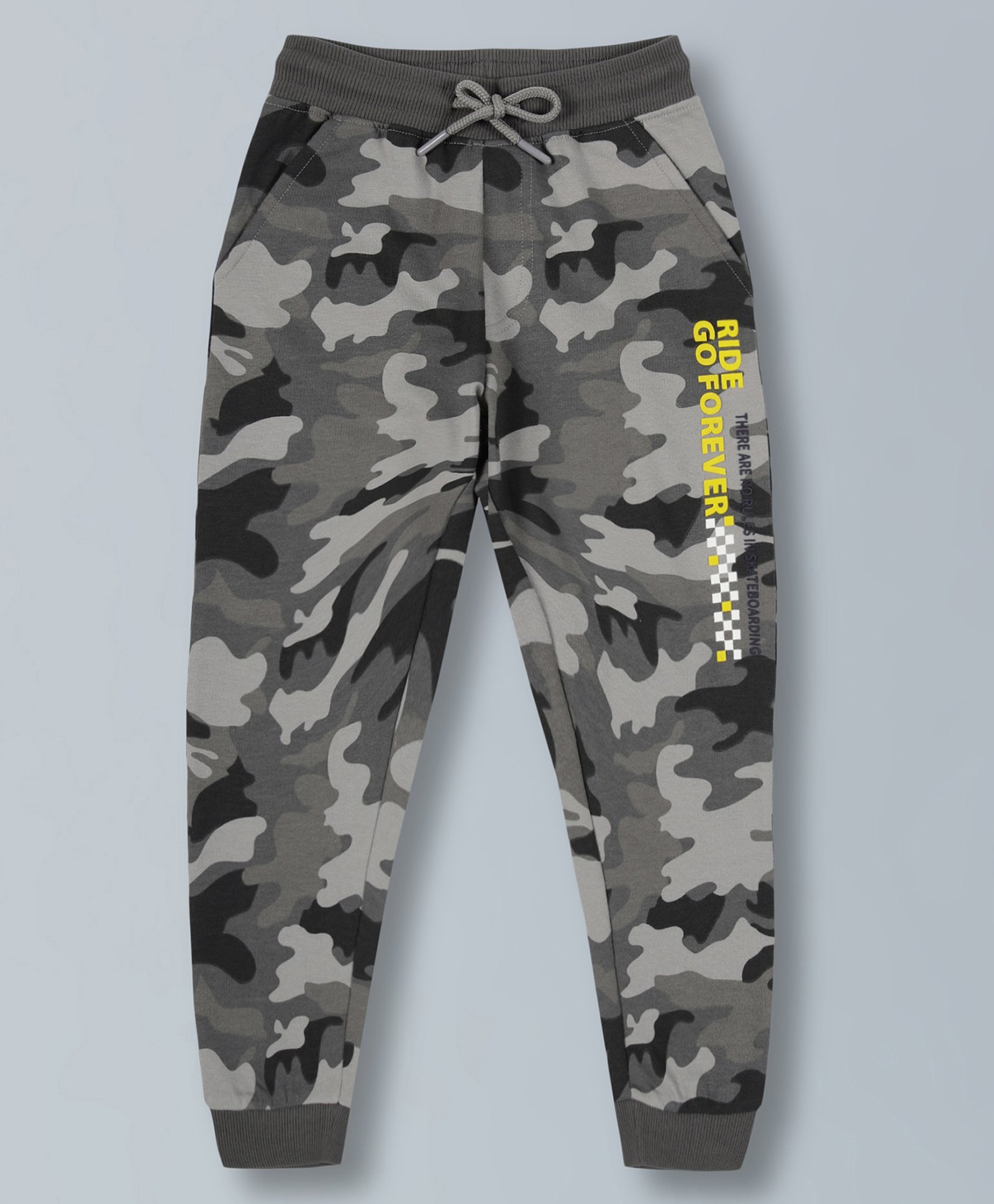 plum tree Plumtree Cotton Ride Go Forever Text & Camouflage Printed Joggers - Grey Melange-picture-14