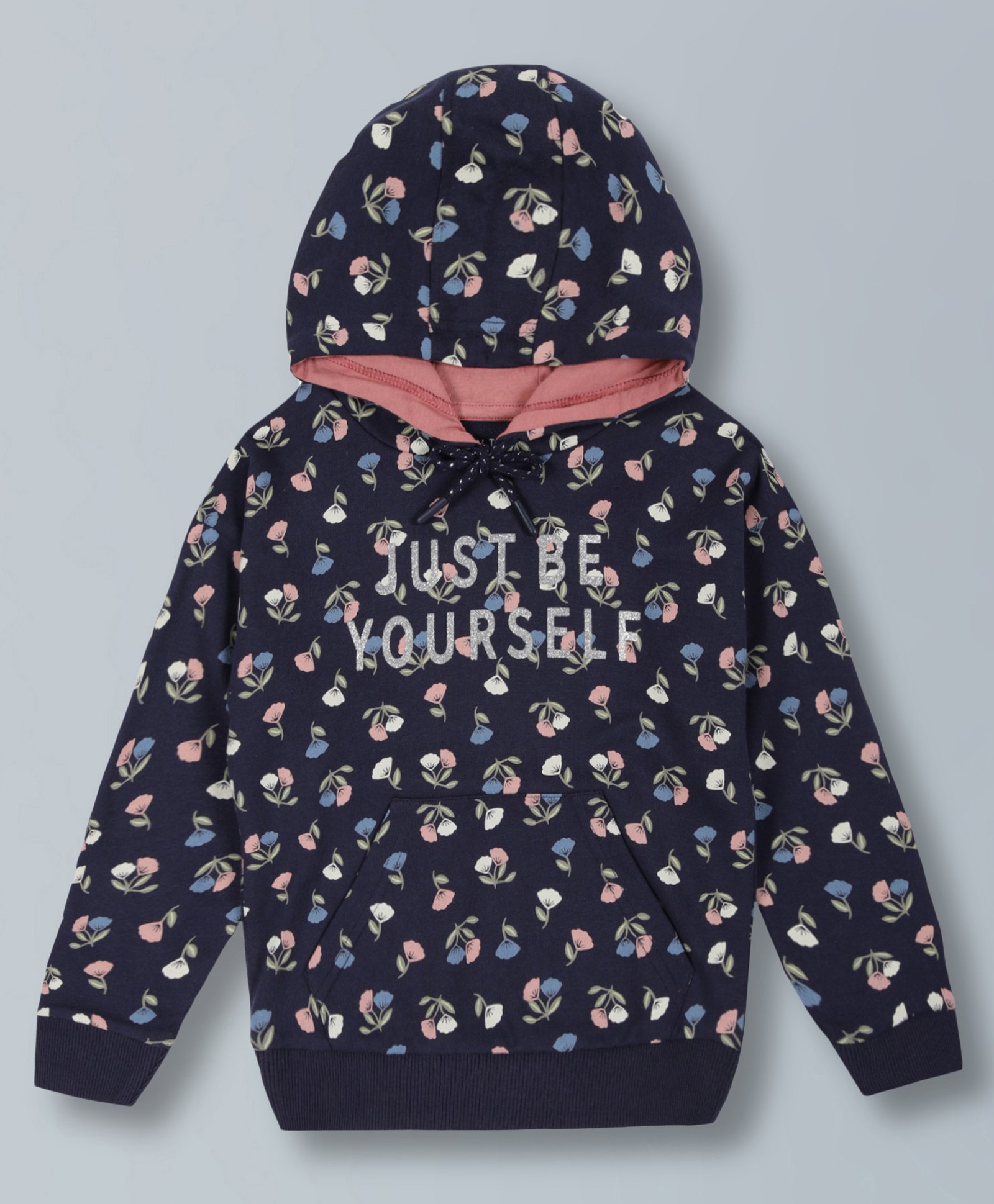 Plum Tree Full Sleeves Floral & Just Be Yourself Printed Hooded Cotton Sweatshirt - Midnight Navy-picture-19