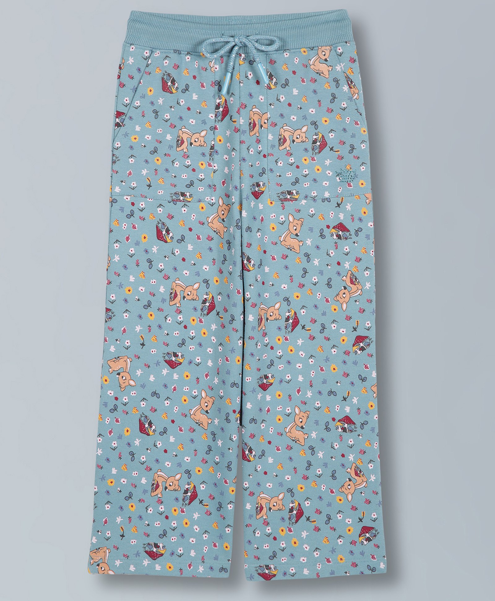 Plum Tree Cotton Nature Theme Printed Trousers - Teal Blue-picture-27