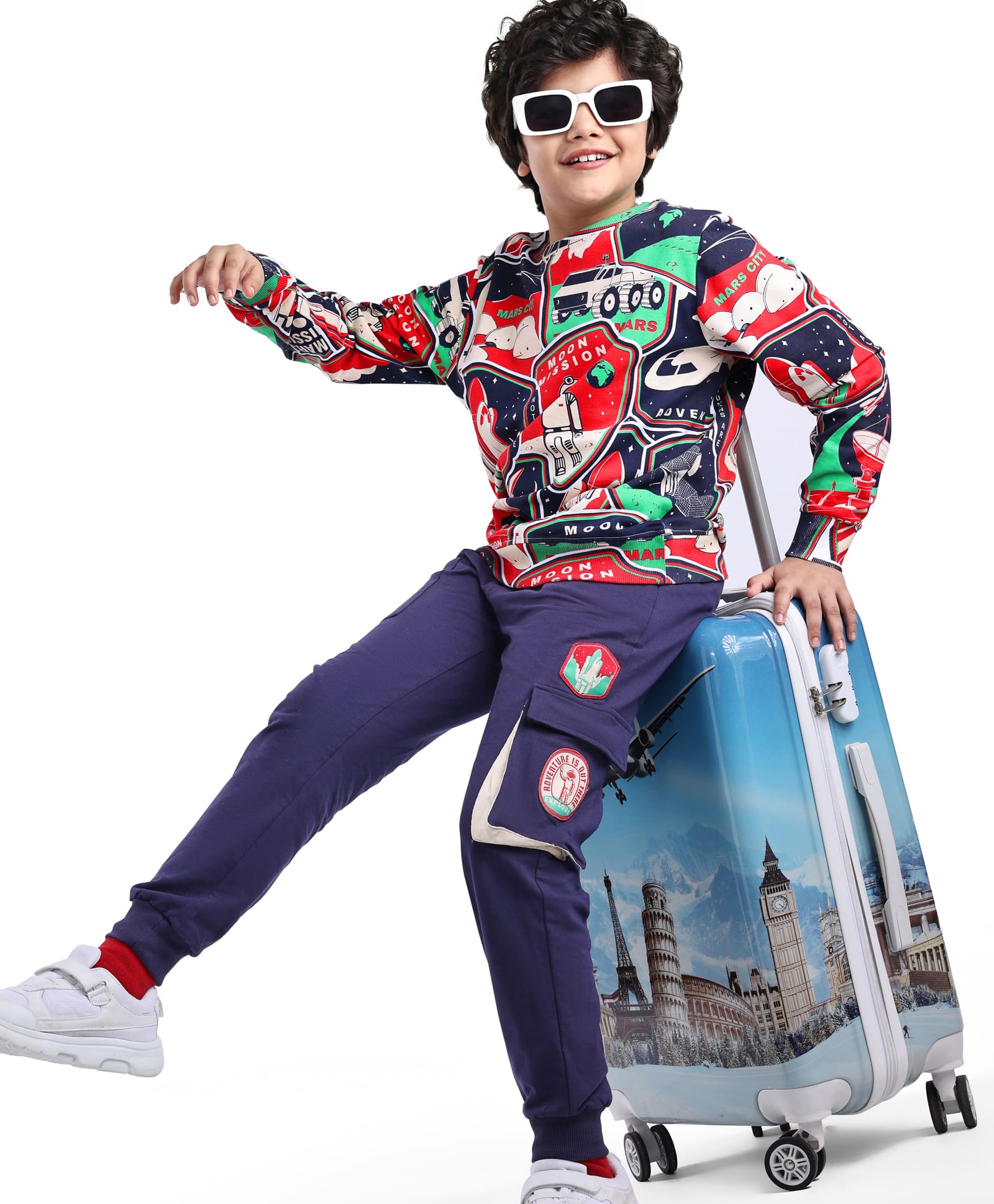 Ollington St. 100% Cotton Knit Full Sleeves Sweatshirt & Joggers Winter Wear Suit With Space Theme Print - Navy-image-10