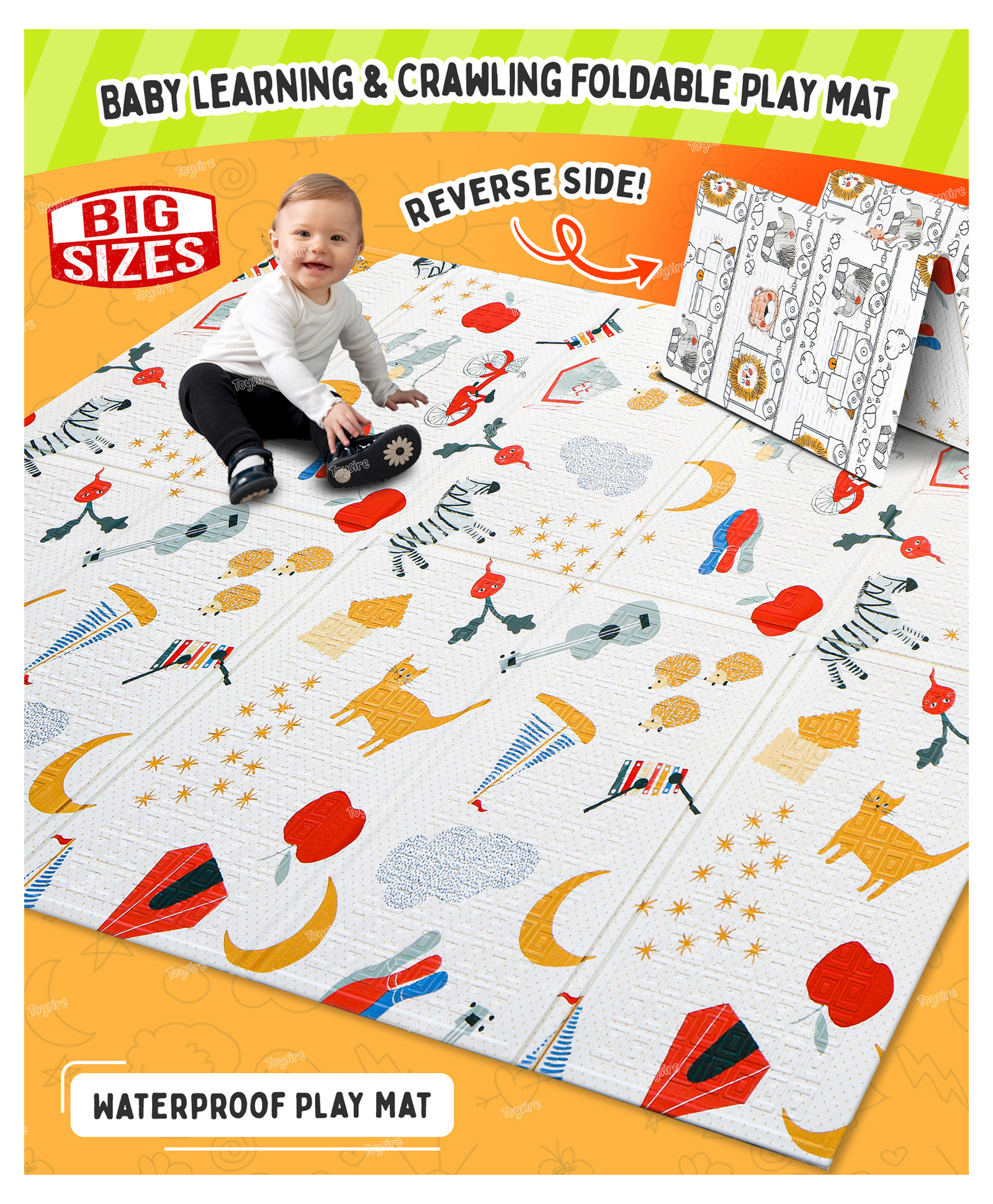 Toysire Baby Playing Floor mat for Kids Anti Skid Non Slip Waterproof Indoor Outdoor Floor mat for Baby Foam Printed mat for Toddlers - White-image-4