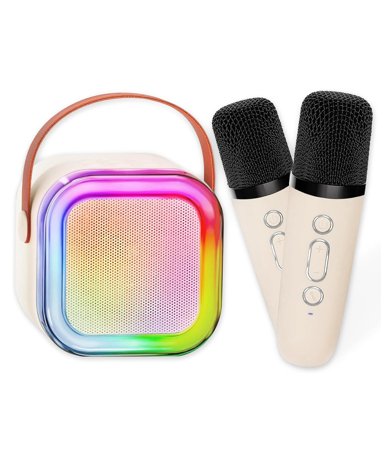 YAMAMA Karaoke Machine for Kids Adults Mini Portable Blue-Tooth Karaoke Speaker with 2 Wireless Microphone and Dynamic Lights Birthday Gift Home KTV Outdoor Travel - Colors May Vary