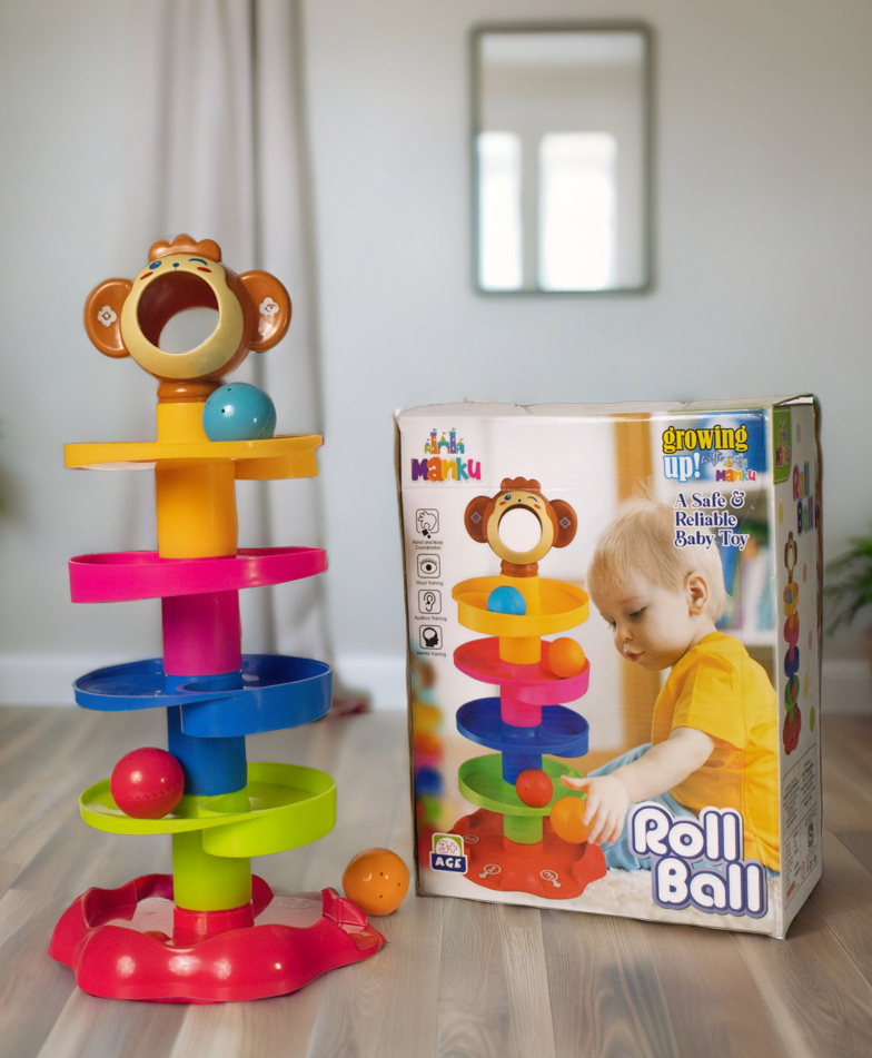 Ilearnngrow Monkey Ball Drop Toy for Babies and Toddlers | New 5 Layer Tower Run with Swirling Ramps and 3 Puzzle Rattle Balls | Best Educational Development Toy Set for Kids.-image-14
