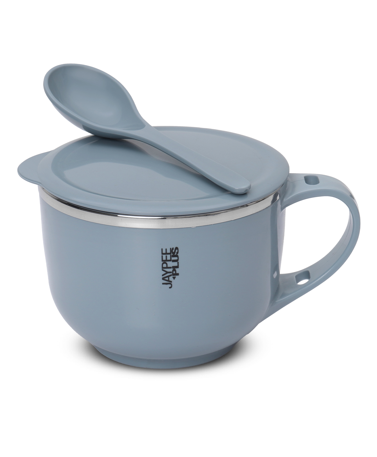 Jaypee Plus Stainless Steel Soup Bowl with Lid & Spoon Holder Souptok Maggi bowl Noodles pasta bowl Mug for kids - Blue-picture-22