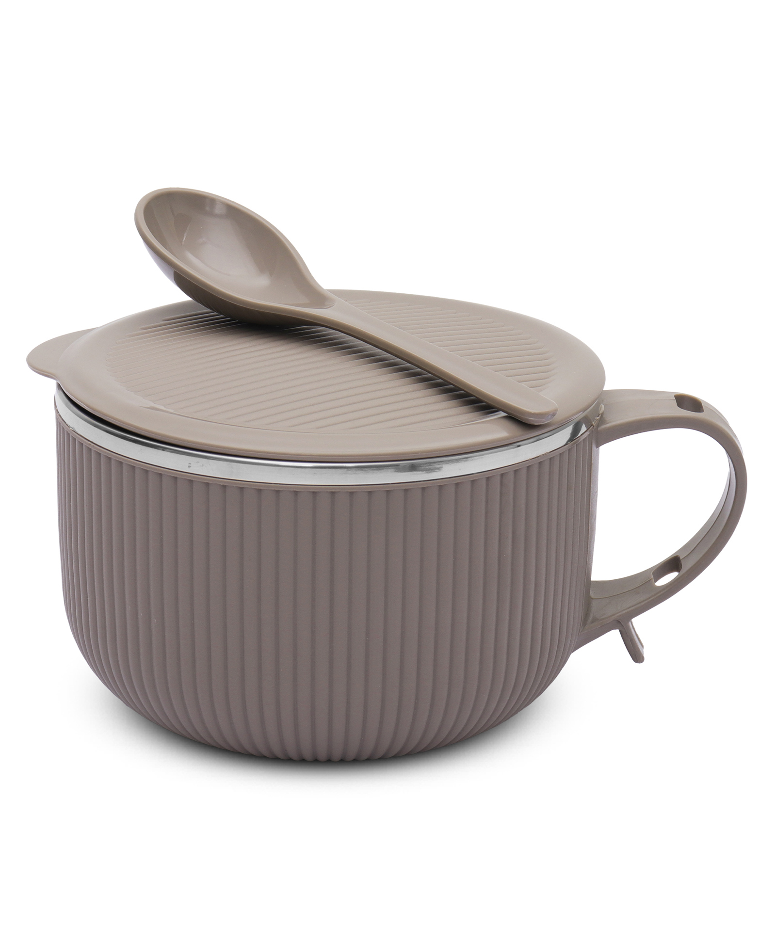 Jaypee Plus Stainless Steel Ribtok Meal Bowl Soup Bowl with Lid & Spoon for Every Day - Grey-picture-7