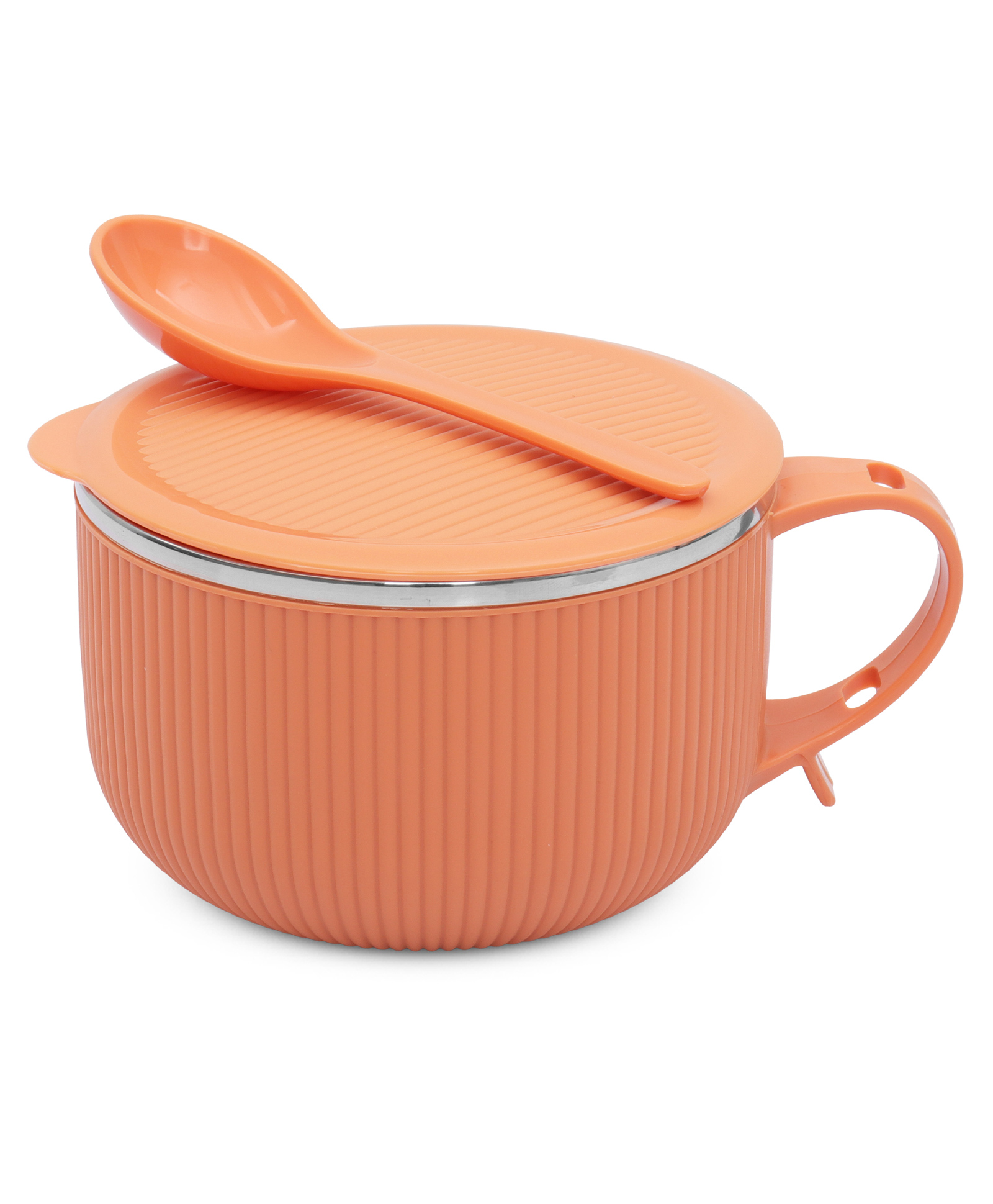 Jaypee Plus Stainless Steel Ribtok Meal Bowl Soup Bowl with Lid & Spoon for Every Day - Orange-picture-10