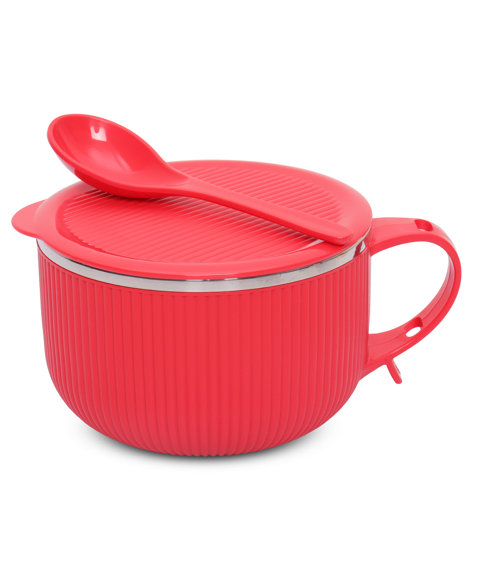 Jaypee Plus Stainless Steel Ribtok Meal Bowl Soup Bowl with Lid & Spoon for Every Day - Red-image-35