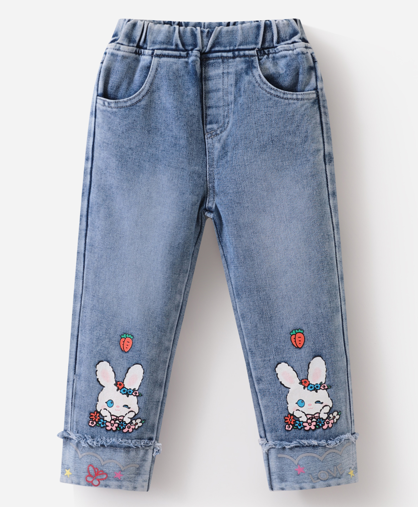 Kookie Kids Cotton Full Length Jeans With Bunny Print - Light Blue-picture-28