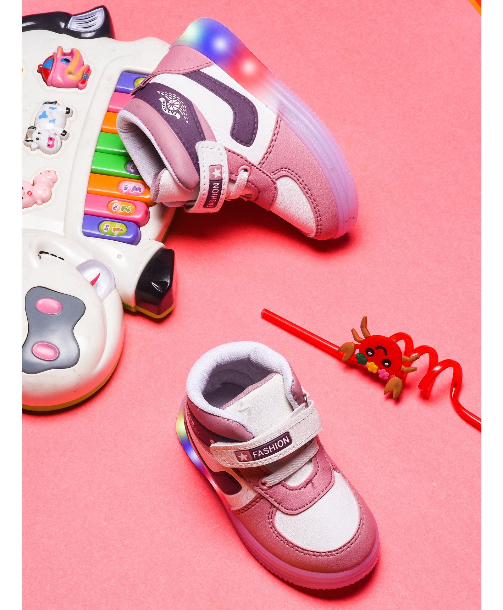 KATS Colour Blocked LED Velcro Closure Sneakers - Peach-picture-38