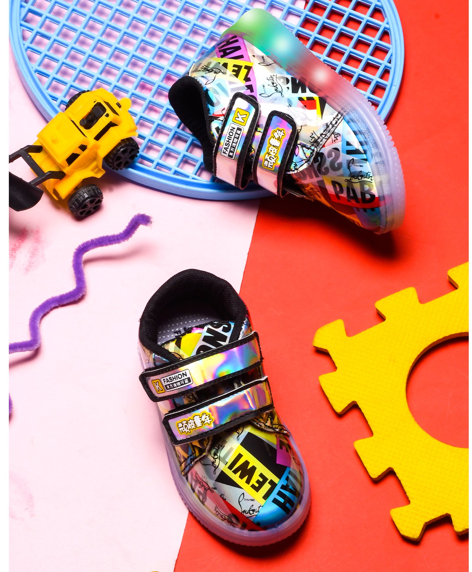 KATS Abstract Typography Designed LED Velcro Closure Sneakers - Black & Yellow-picture-32
