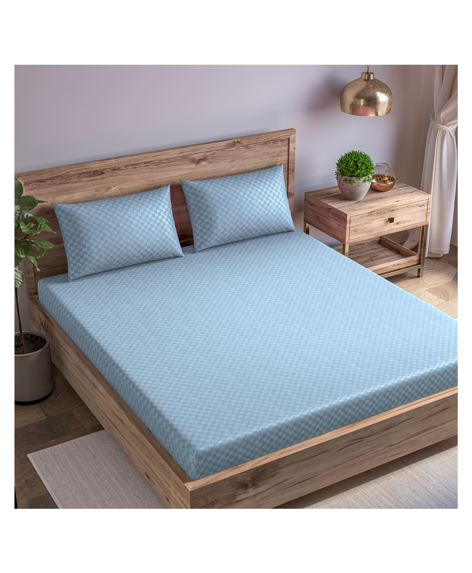 Trance Home Linen 300TC Single Fitted Bedsheet with 1 Pillow Cover - Slate Blue-picture-13