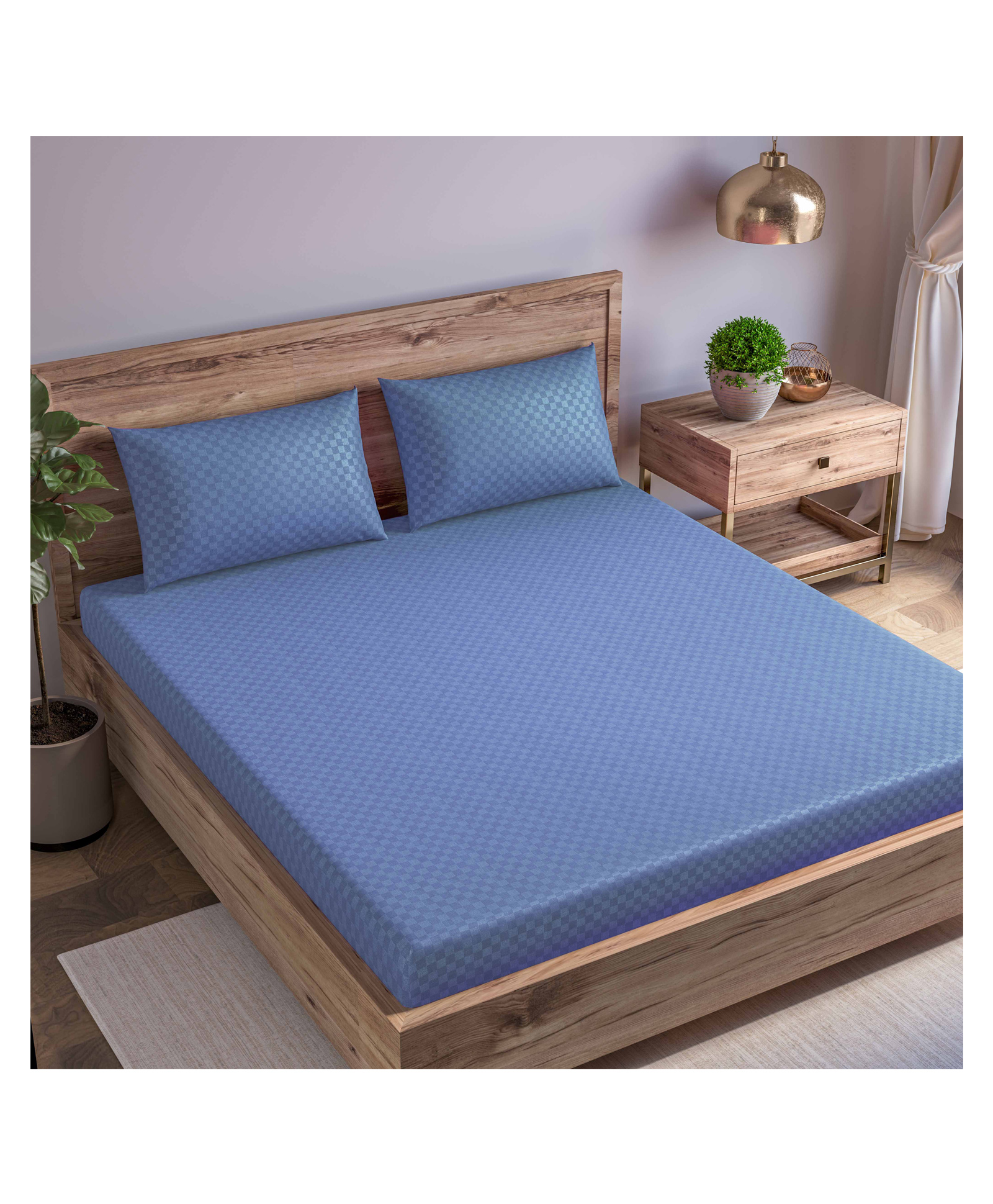 Trance Home Linen 300TC Queen Size Flat Bedsheet with 2 Pillow Covers - Mediterranean Blue-image-33