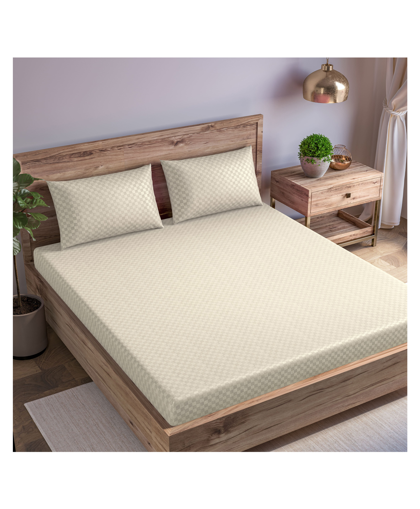 Trance Home Linen 300TC Single Flat Bedsheet with 1 Pillow Cover - Pearl-picture-27