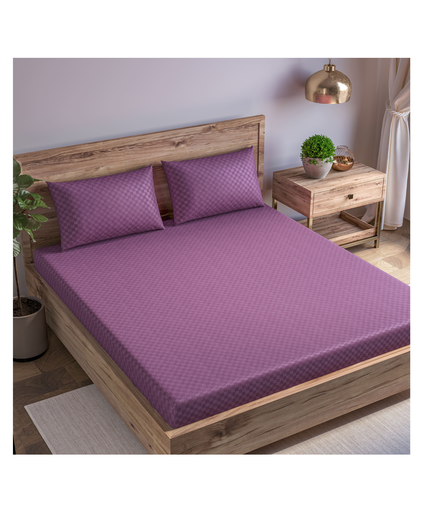 Trance Home Linen 300TC Single Flat Bedsheet with 1 Pillow Cover - Plum-picture-44