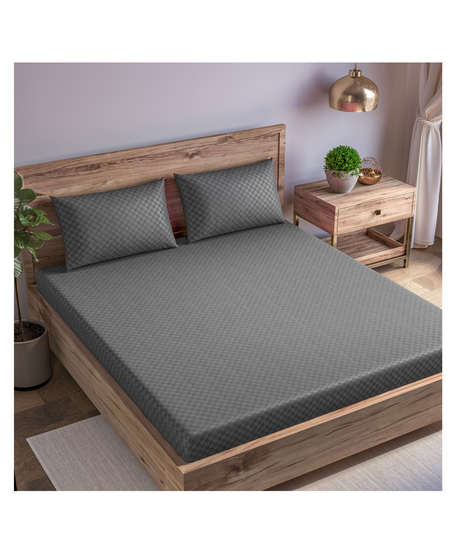 Trance Home Linen 300TC Single Flat Bedsheet with 1 Pillow Cover - Dark Grey-image-45