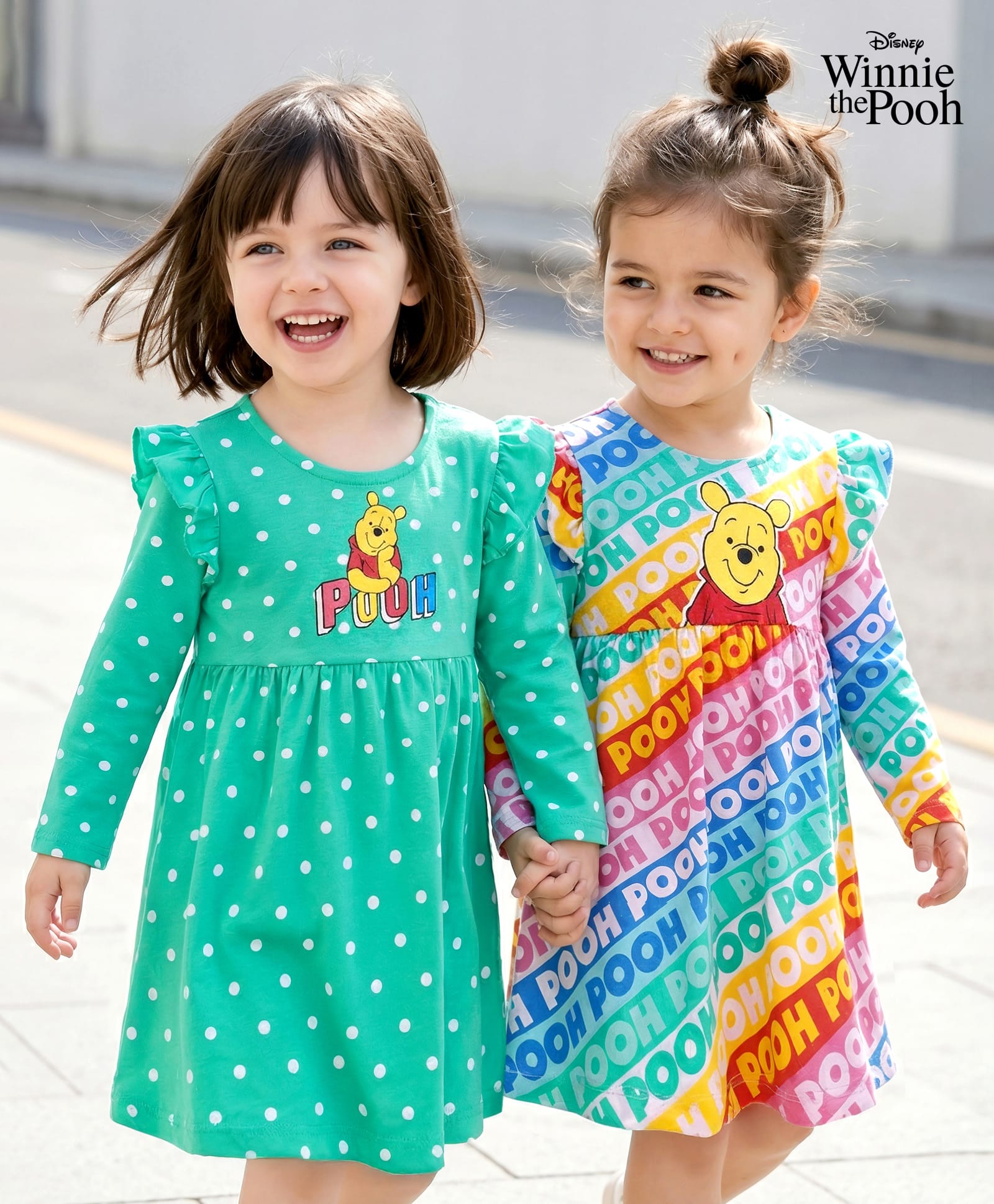 babyhug disney Babyhug Single Jersey Knit Full Sleeves Frocks With Winnie The Pooh Graphics & Frill Detailing Pack of 2 - Sea Green & Blue-picture-35
