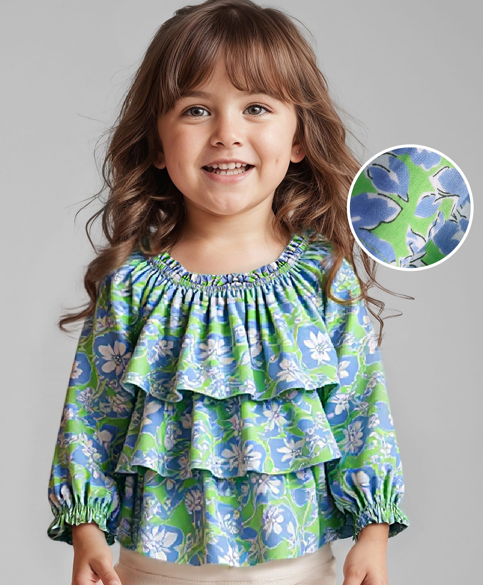 Babyhug Rayon Woven Full Sleeves Layered Top With Floral Print -Light Blue-picture-32