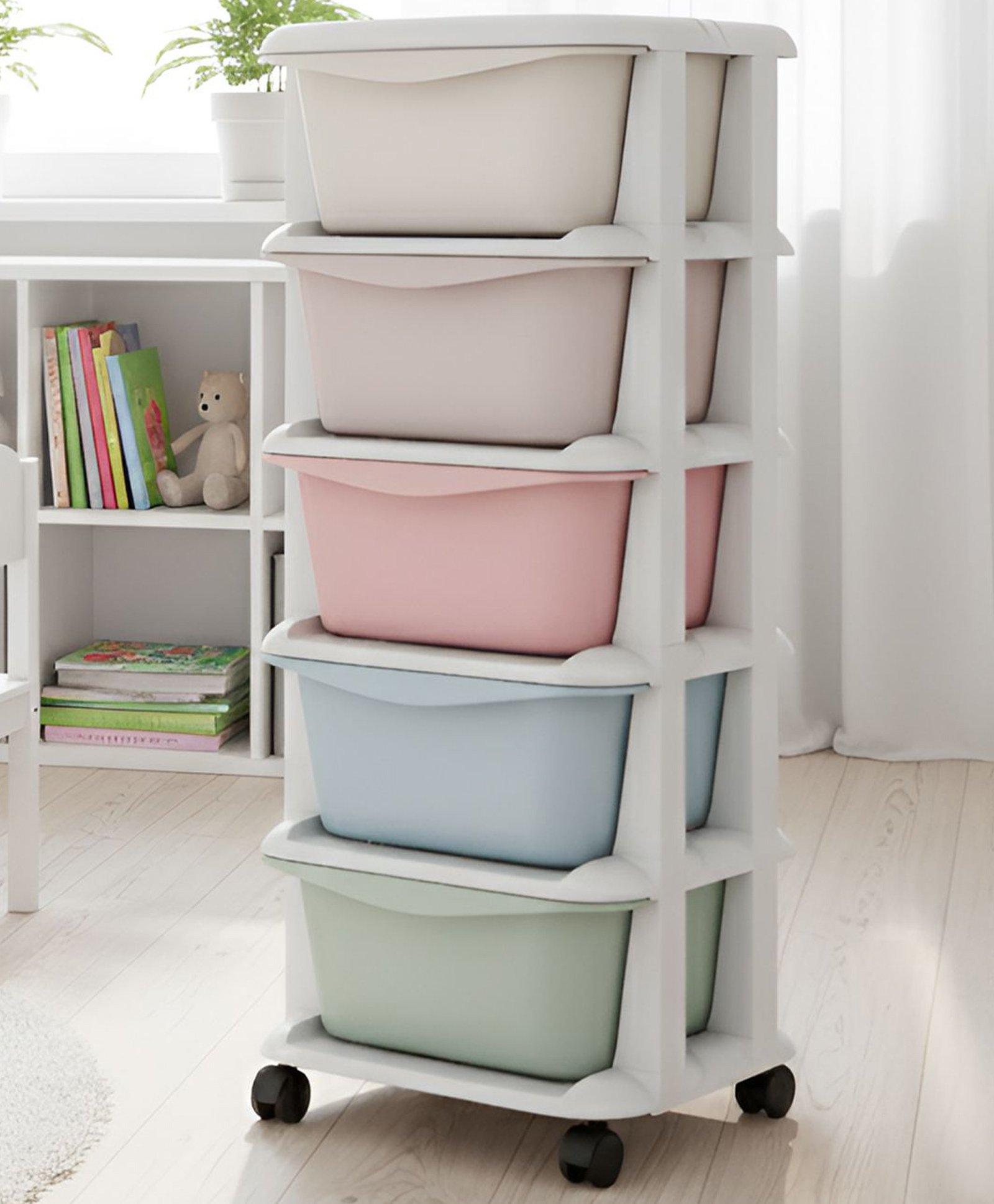 Polka Tots Multi-Purpose Kids Storage Rainbow Organiser Drawer Rack - Pastle Stack