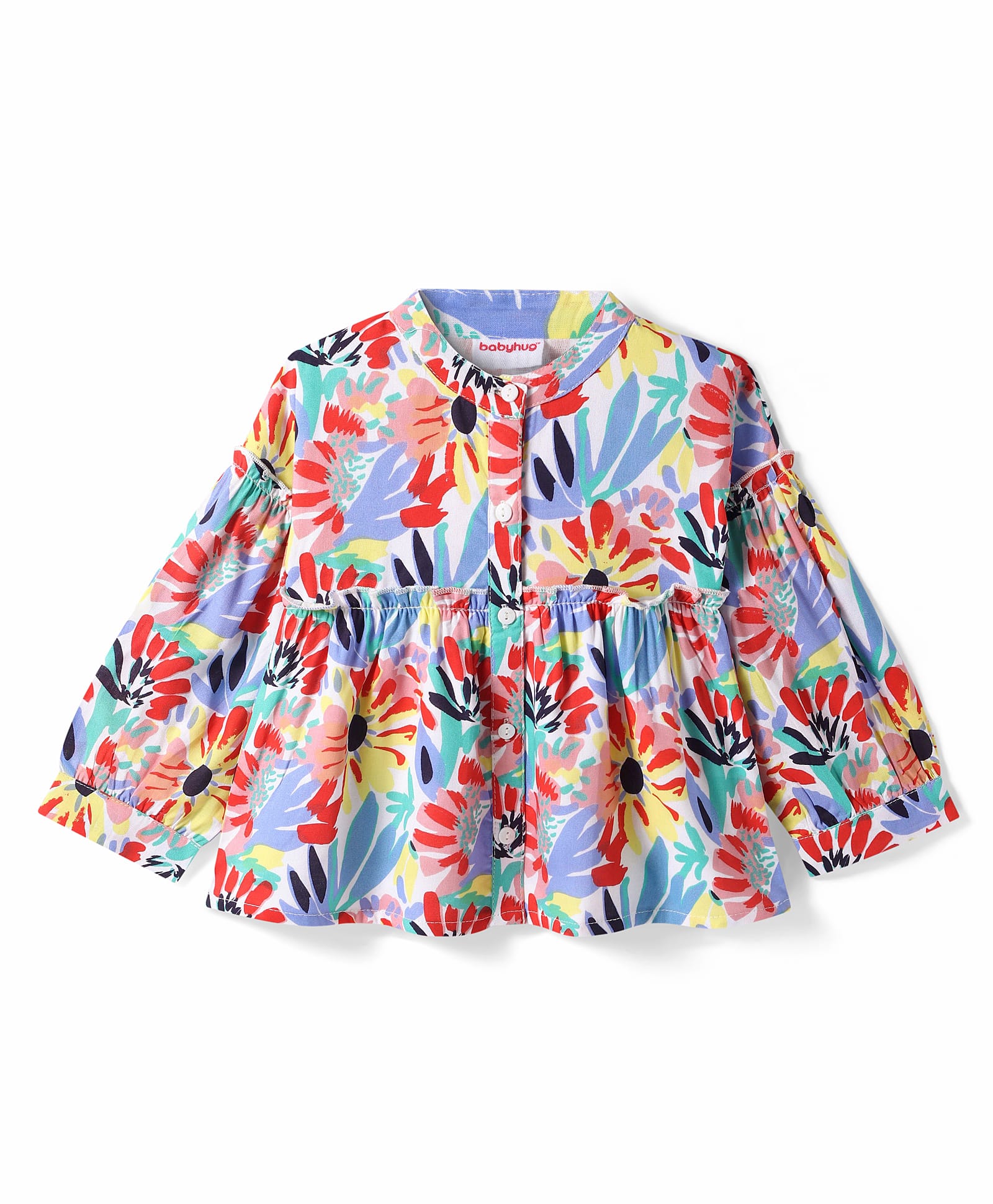 Babyhug Rayon Woven Full Peasant Sleeves Top WithFloral Print - White-image-5