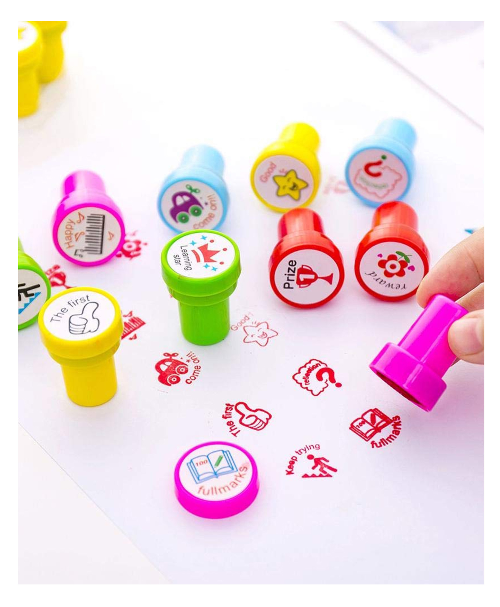 Paper Moon Kids 10 pieces Colorful DIY Round Emoji Inking Stamps for Kids School Stationery Arts and Crafts - Multicolor-image-39