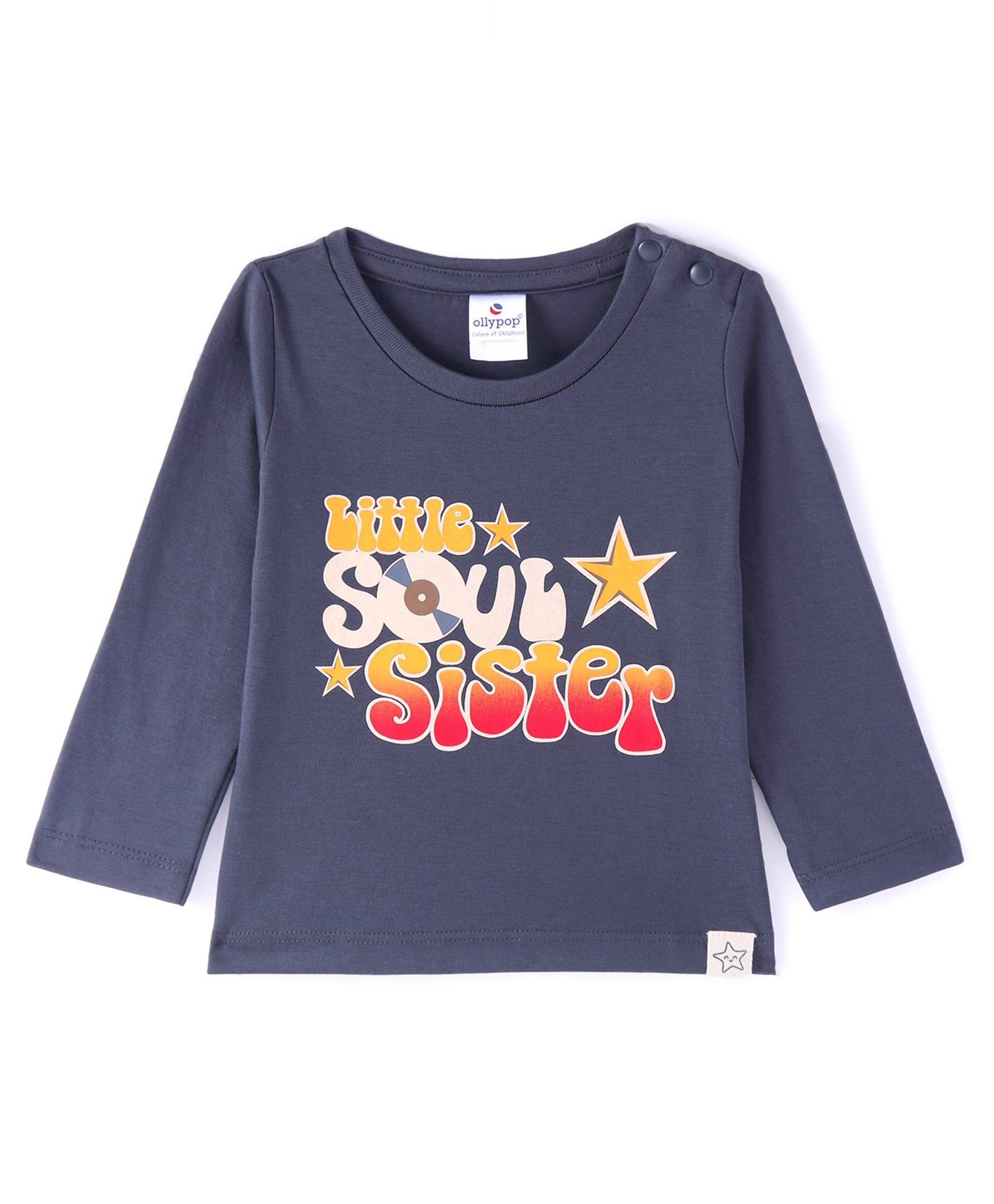 Ollypop Sinker Knit Full Sleeves T-Shirt with Star & Text Print - Navy Blue-image-48