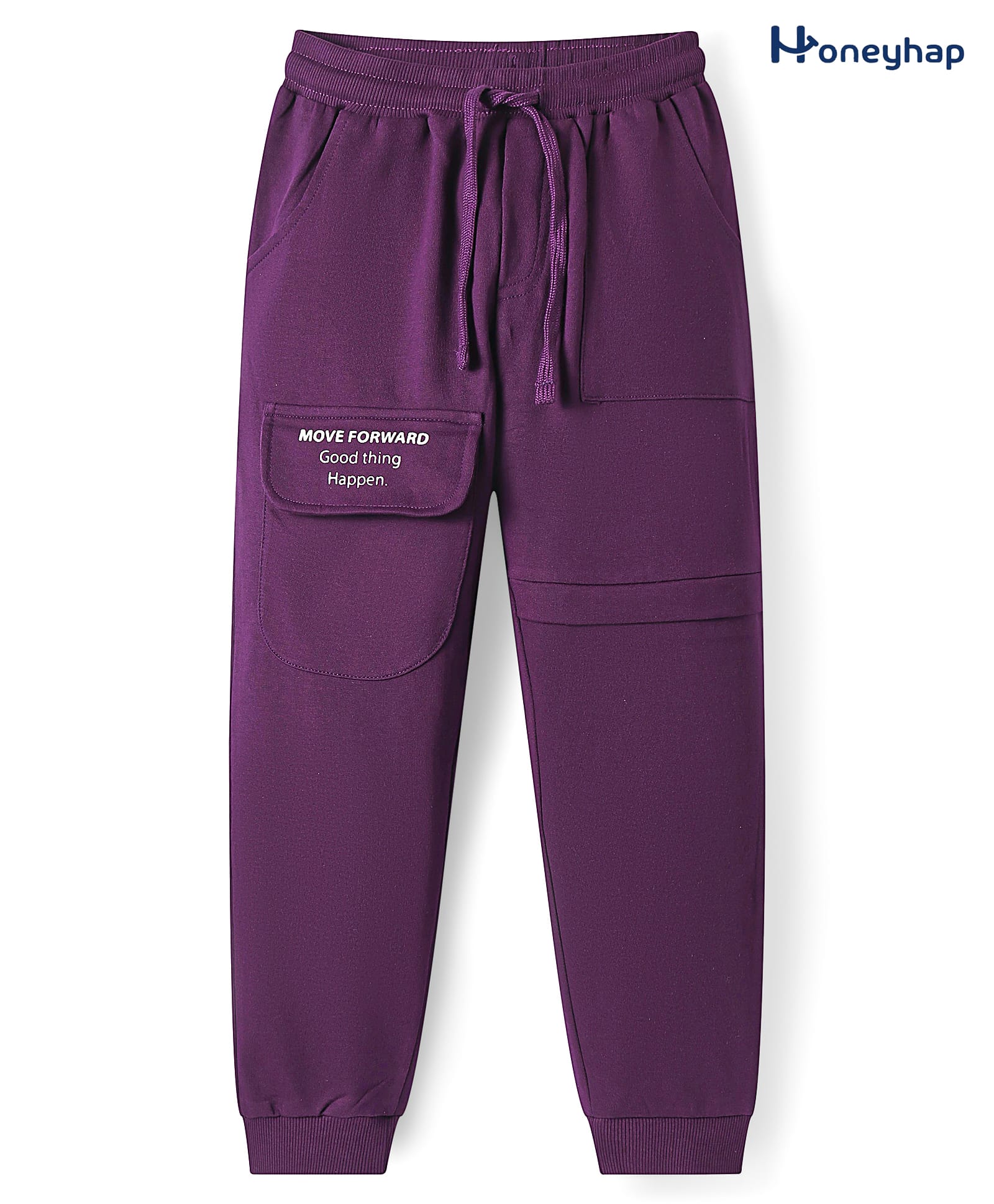 Honeyhap Premium 100% Cotton Knit Full Length Lounge Pant With Bio Finish & Text Print - Shadow Purple-picture-25