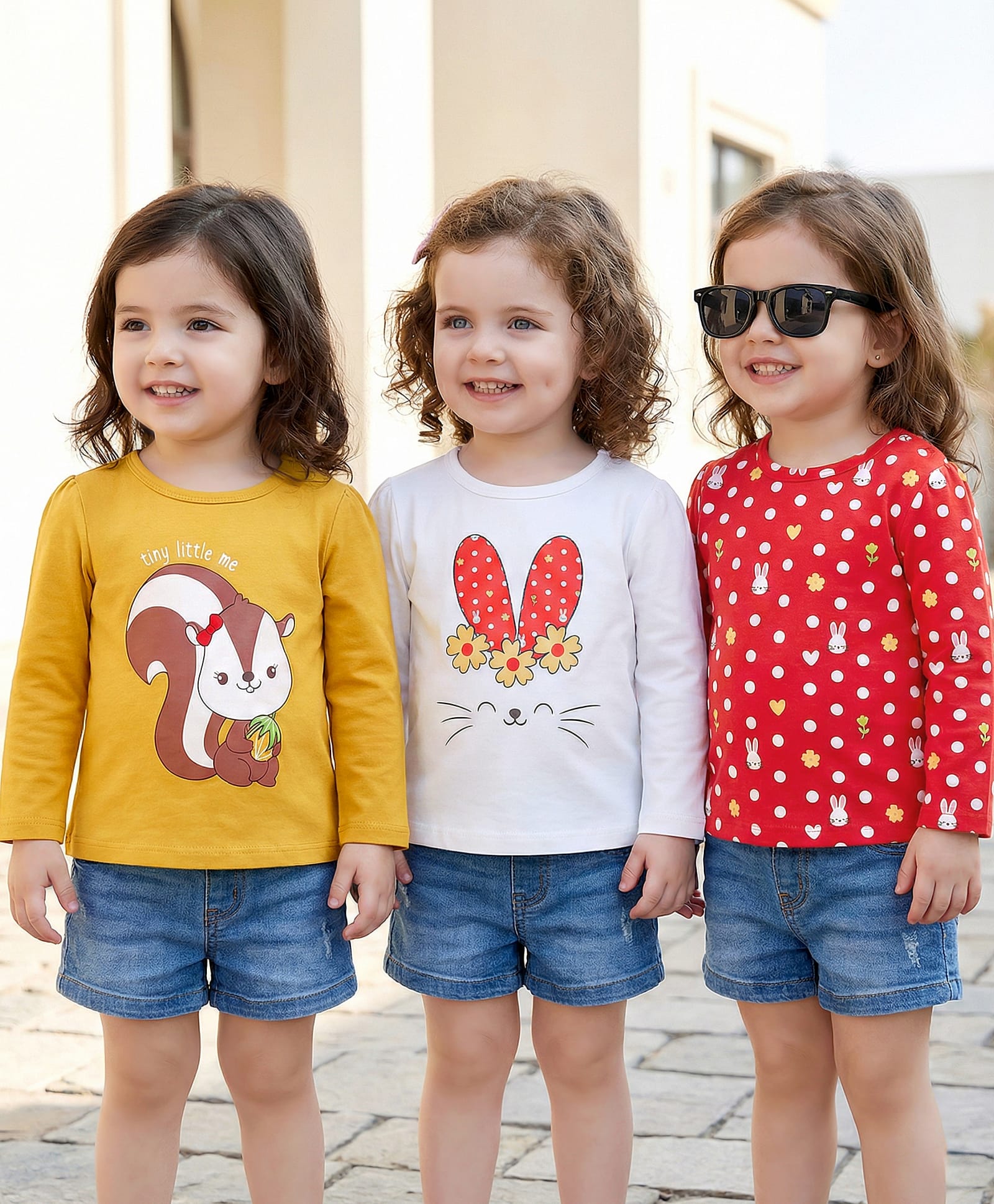 Babyoye Interlock Knit Full Sleeves T-Shirt With Animal Print Pack of 3 - Red White & Mustard-image-43