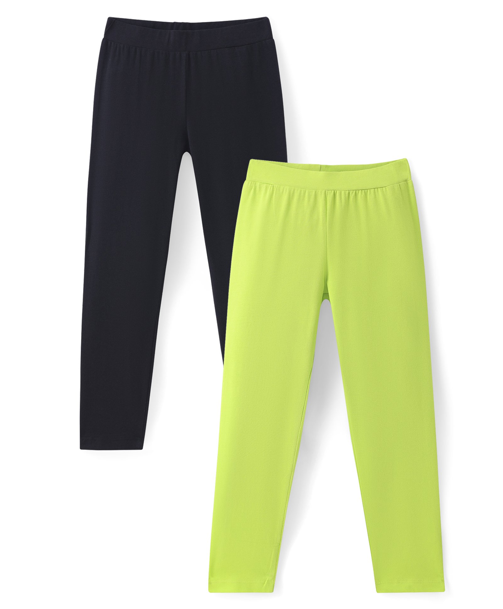 Pine Kids Cotton Lycra Full Length Solid Leggings Pack of 2 - Black & Green-picture-22