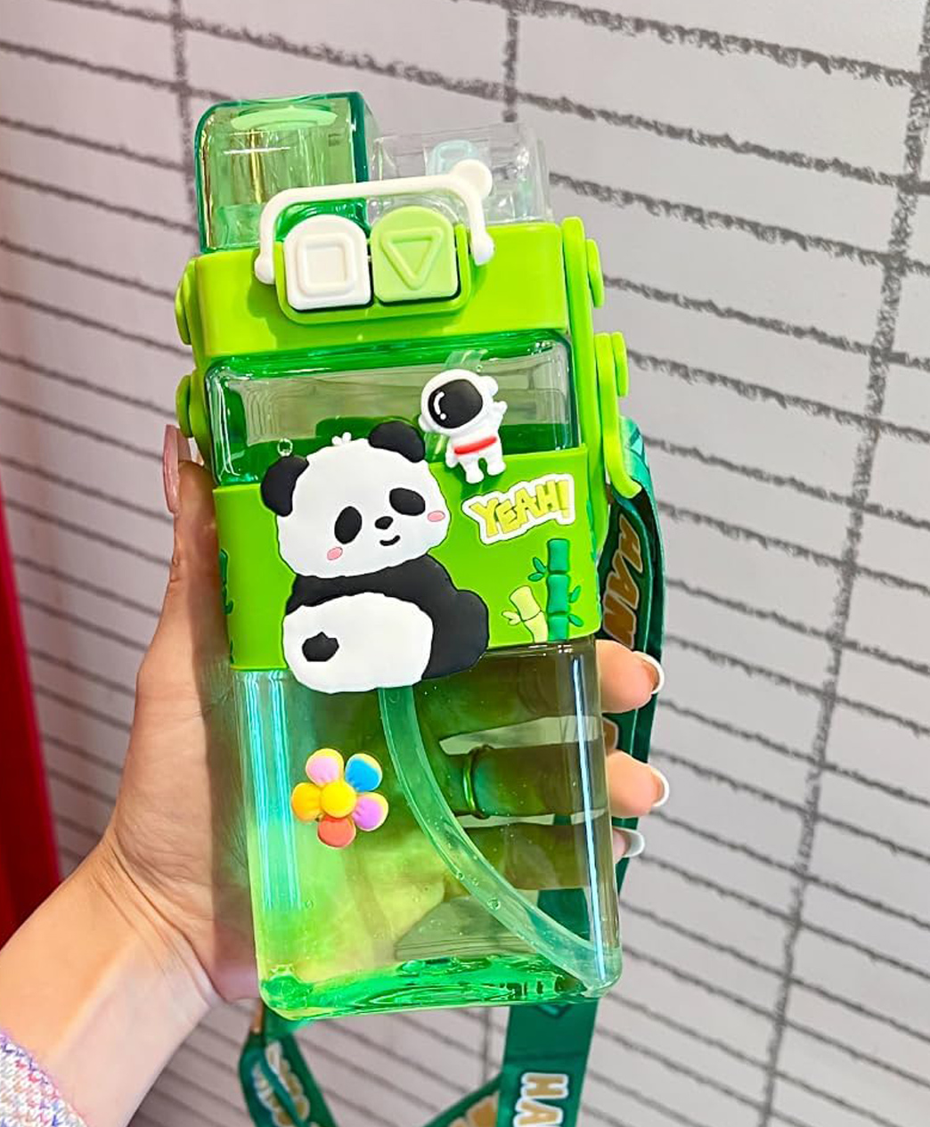Elecart Panda Double Drinking Sipper Water Bottle with Adjustable Strap, Portable, Lightweight, Secure Locking Lid - 520 ml-picture-13