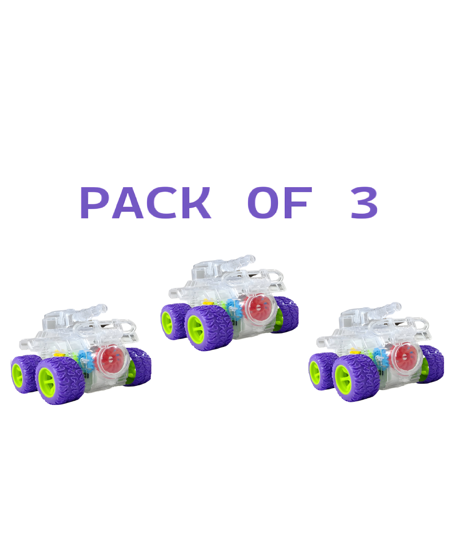 NEGOCIO Transparent Mini Tank Vehicle Light & 360 Degree Rotation Gear Simulation Mechanical Toy for Kids Boys Girls Birthday Christmas Gift PACK OF 3 - COLOR MAY VARY-image-36