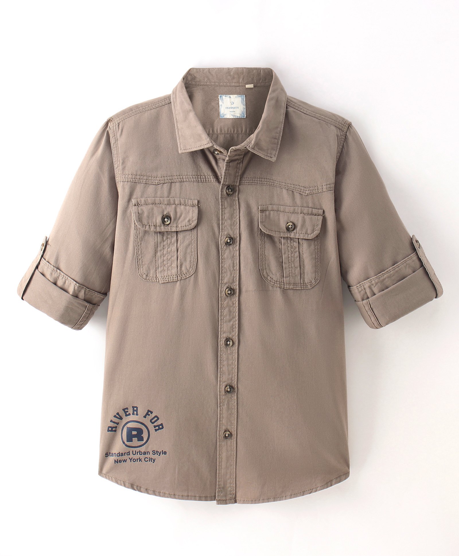 INFINITY Twill Cotton Full Sleeves Placement Printed Shirt -  Beige-picture-27