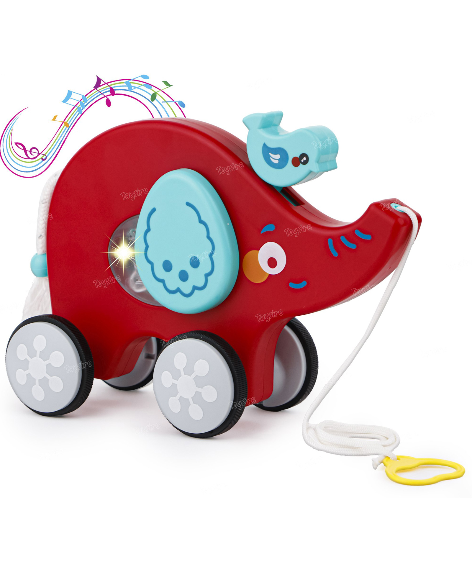 SVE Pull Along Musical Elephant Toy with Flashing Lights for Kids - Red-image-44