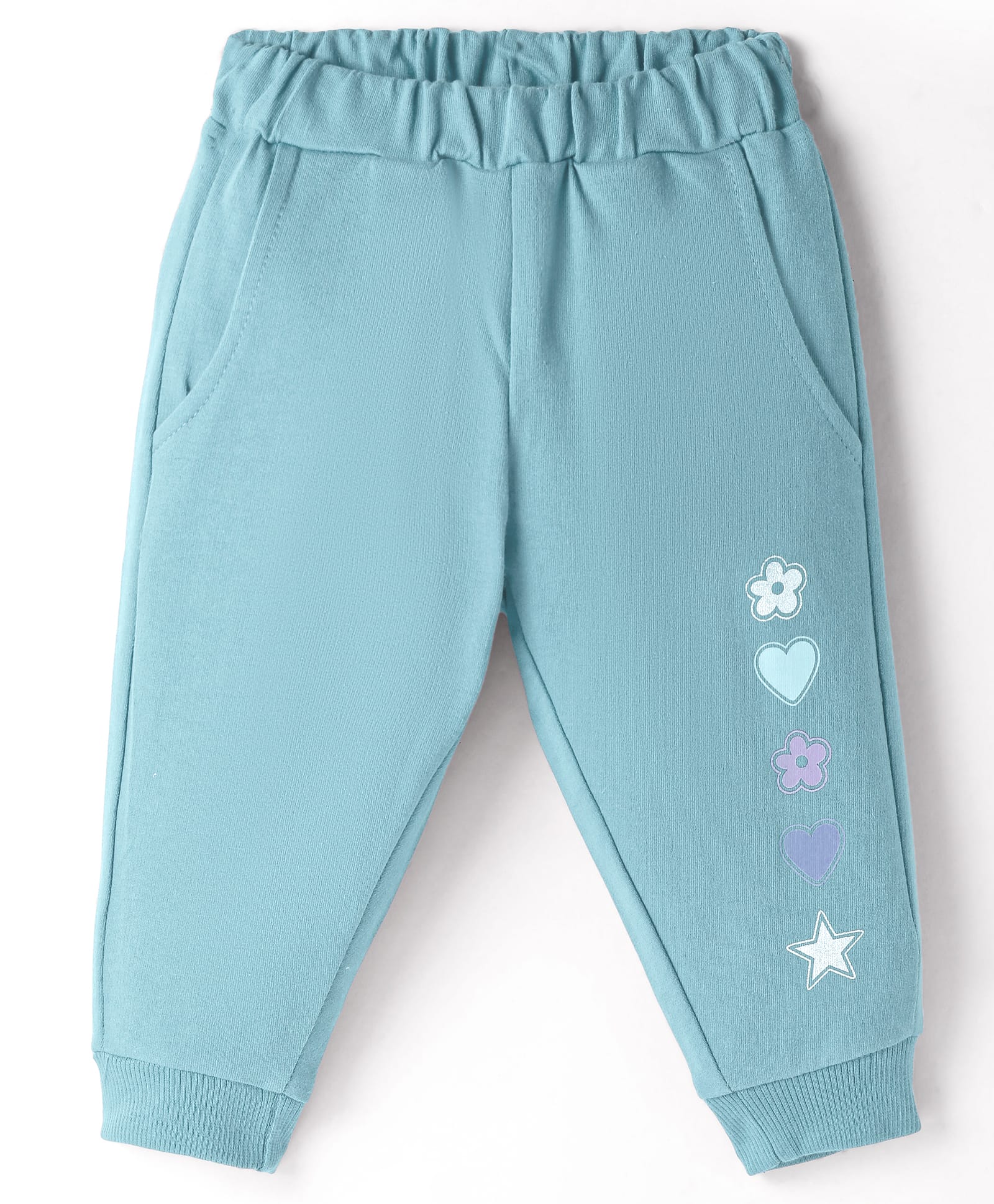 Zero Cotton Knit Full Length Legging With Floral & Heart Print - Light Blue-picture-22