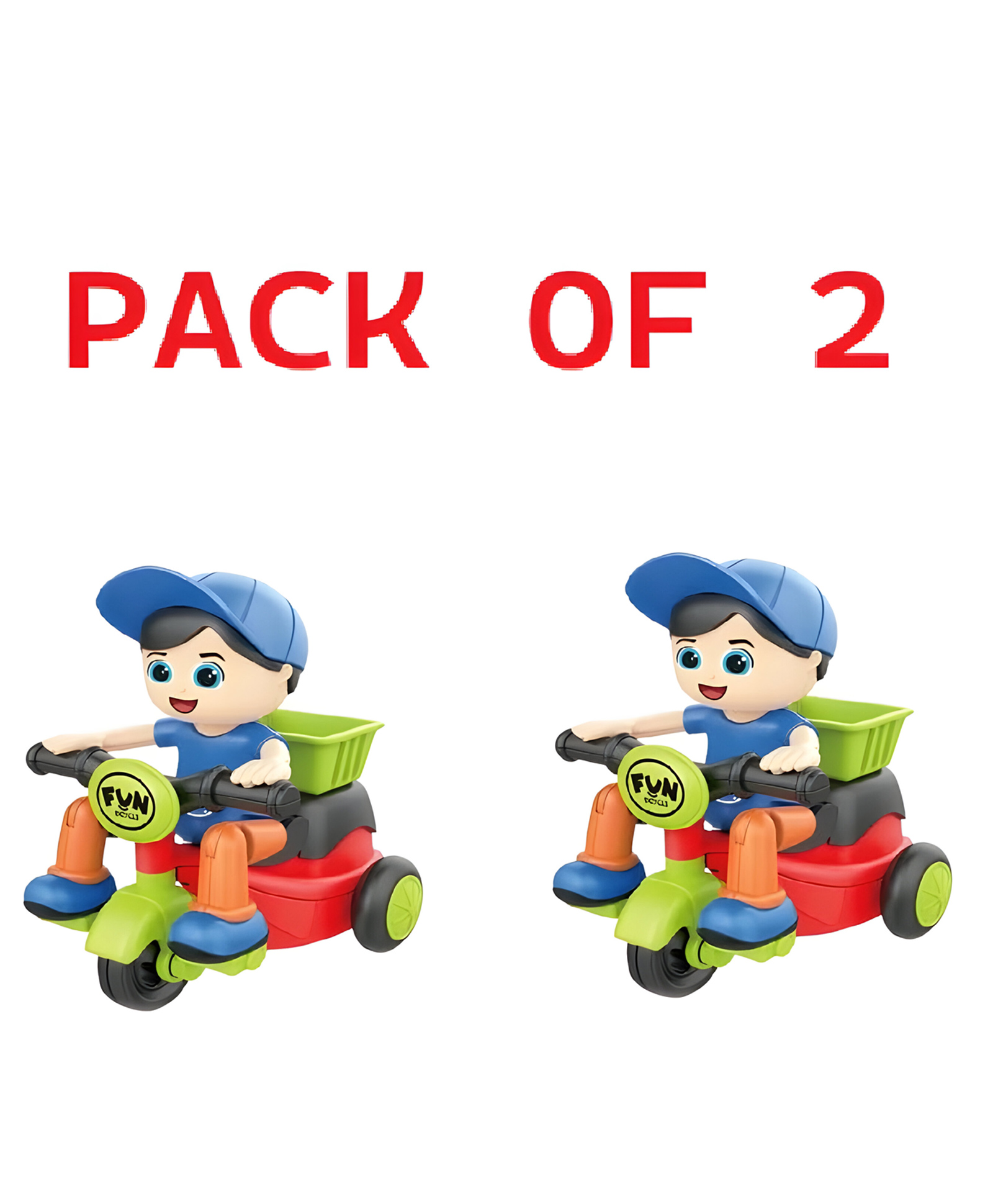 Negocio 360 Degree Rotating Tricycle Toys, Pizza/food Delivery Toys No Battery Required- Pack of 2 - Color May Vary-image-9