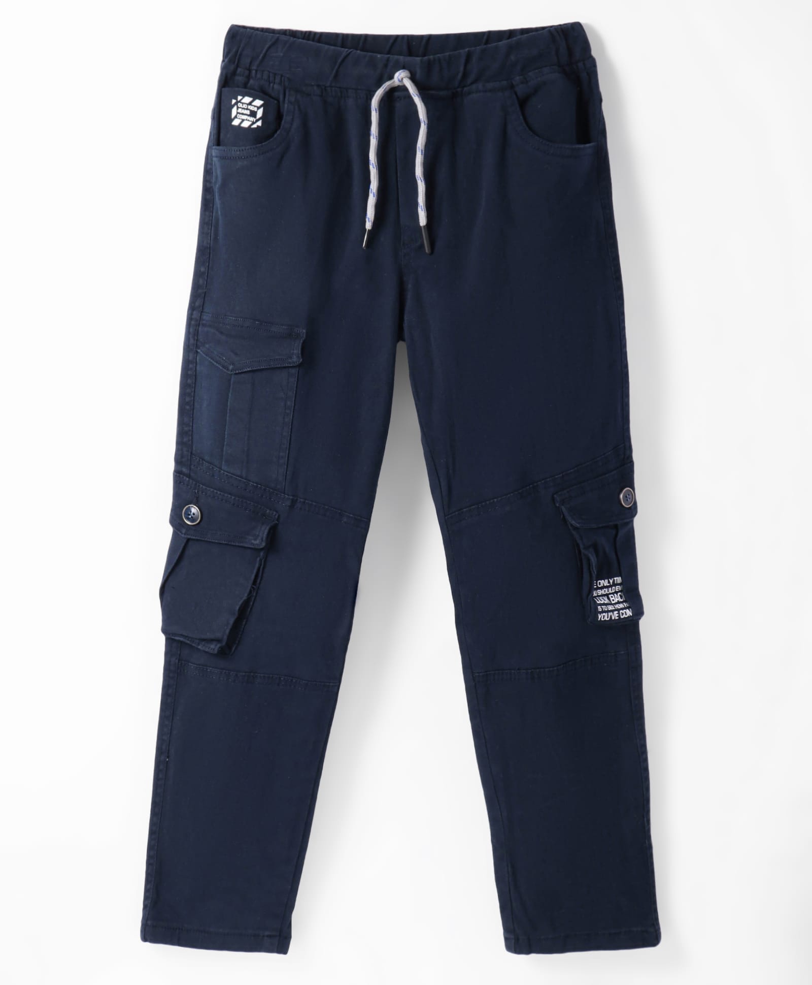 Olio Kids Cotton Woven Full Length Trouser With Text Print & Cargo Pockets - Navy Blue-picture-35