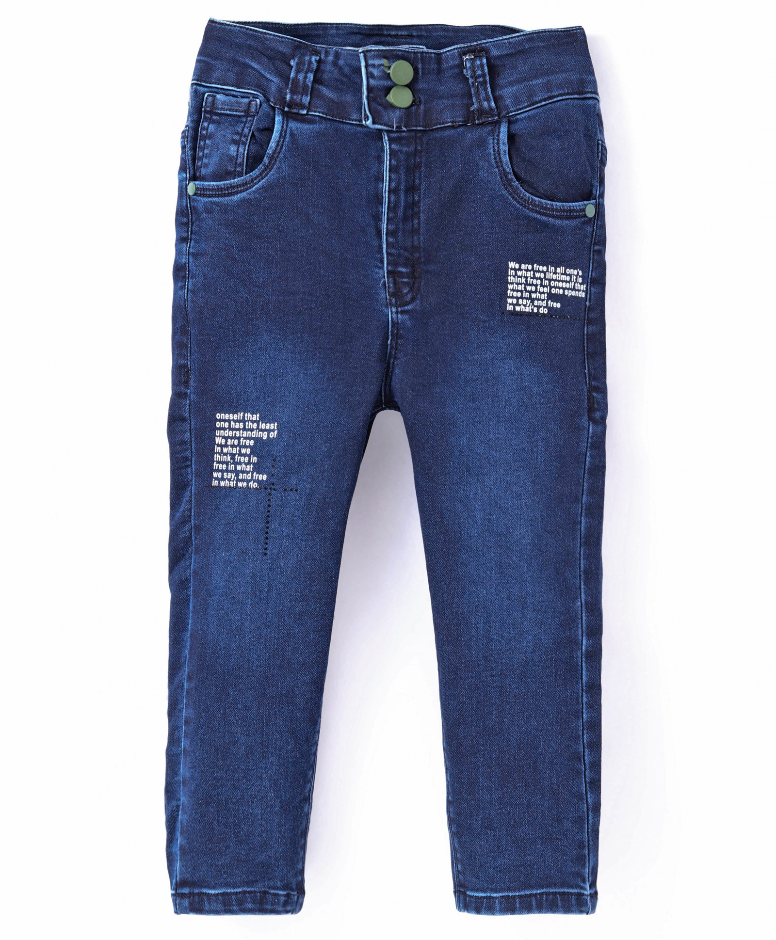 Olio Kids Woven Full Length Denim Jeans With Text Print - Navy Blue-picture-18