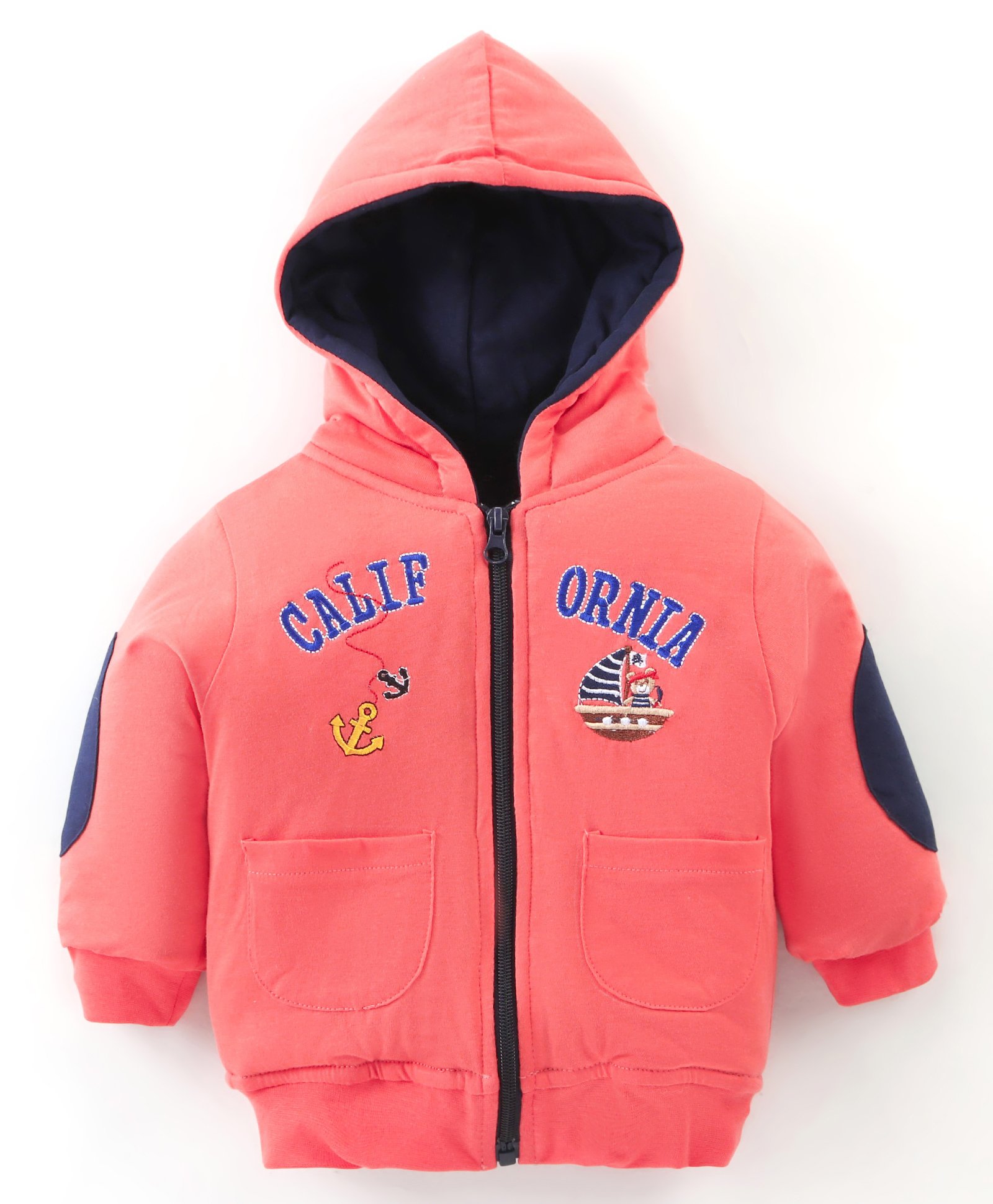 Cucumber Sinker Knit Full Sleeves Hooded Sweatjacket with Bear Embroidery - Pink-picture-11
