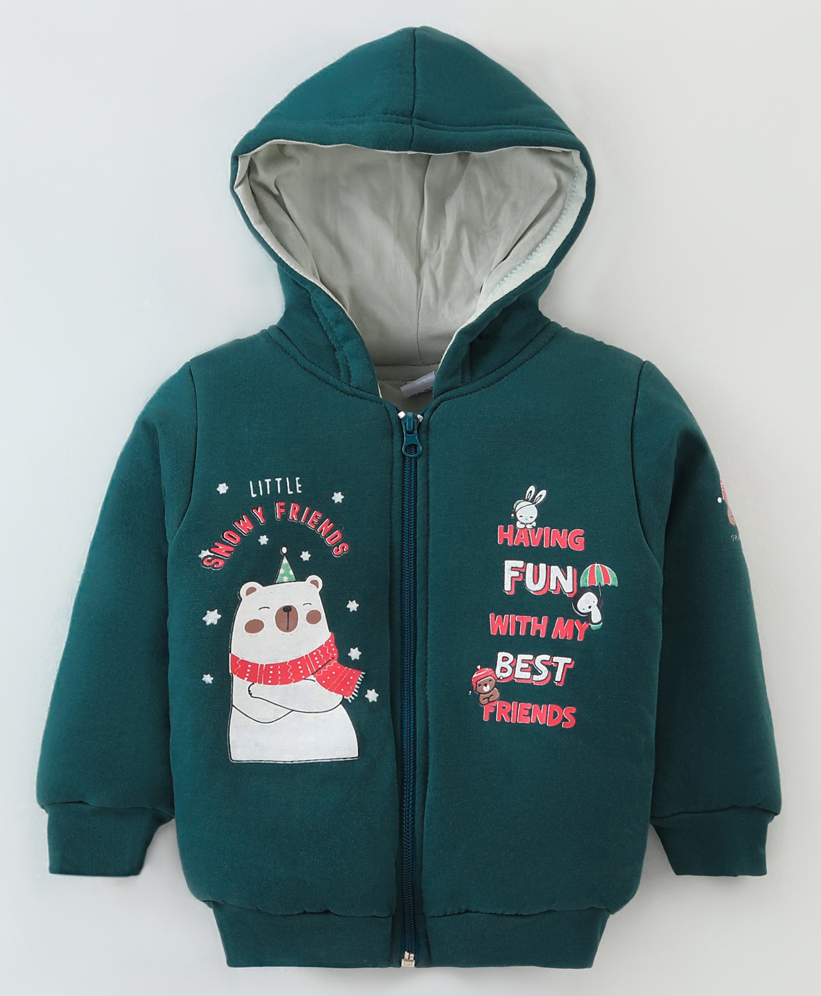 CUCUMBER Taffeta Full Sleeves Winter Jacket Polar Bear Print - Teal Blue-image-1