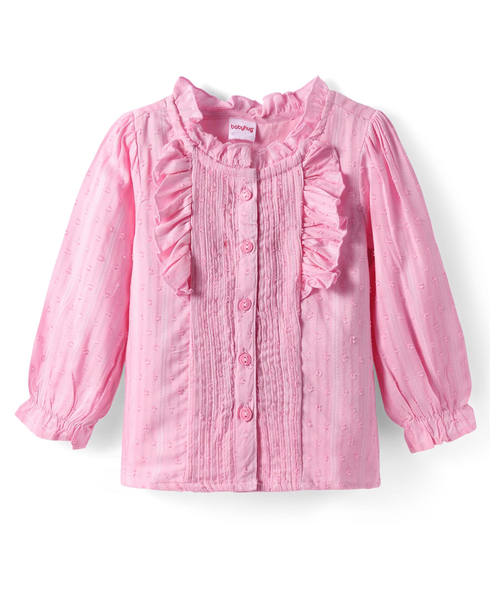 Babyhug Rayon Woven Full Sleeves Top with Frill Detailing - Pink-picture-13