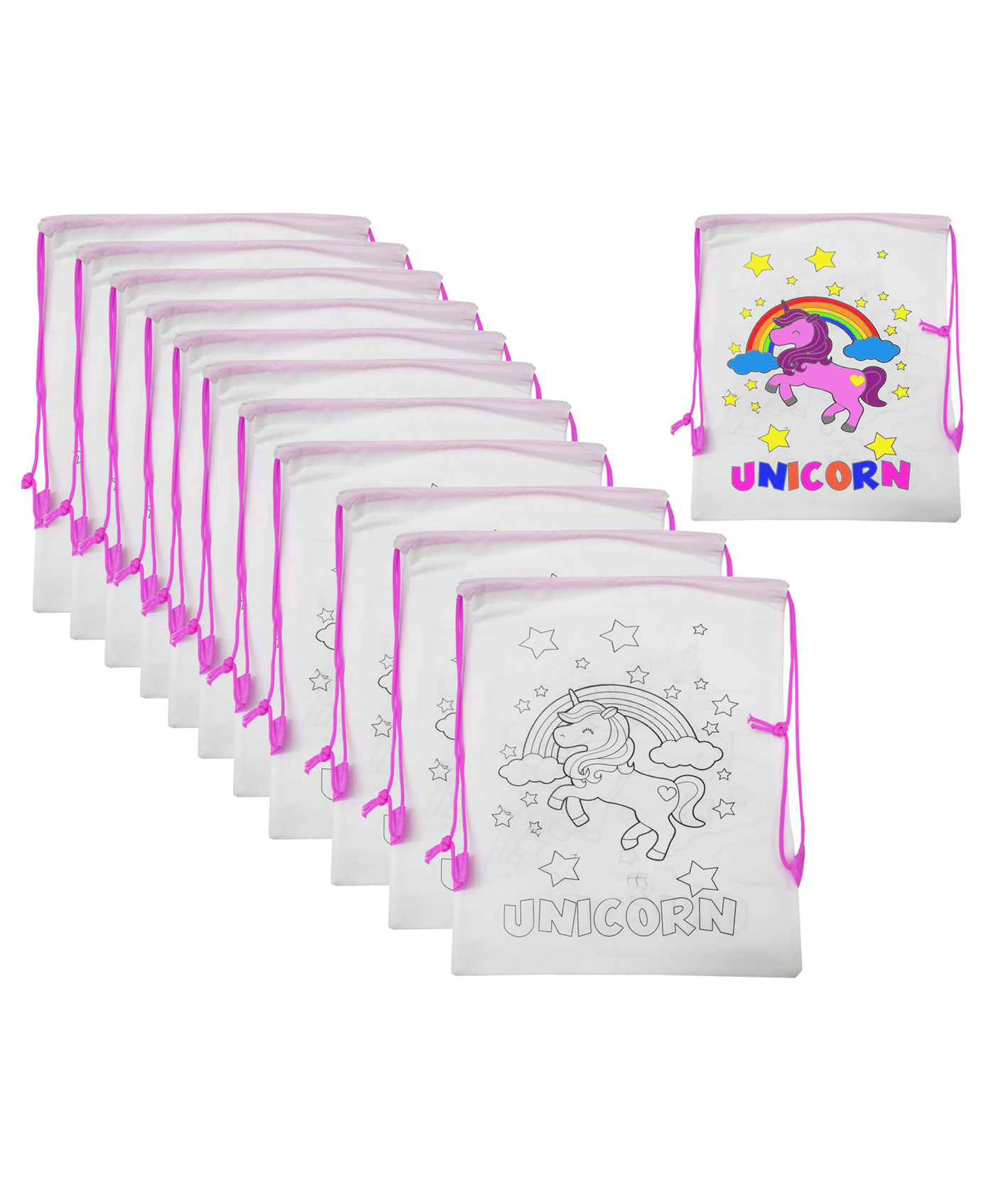 Asera DIY Colouring Bags Birthday Return Gifts Haversack Bags Dori Bags Goody Bags | Set of 12 | Size: 14 x 11 inches | for Kids (Unicorn)-picture-0