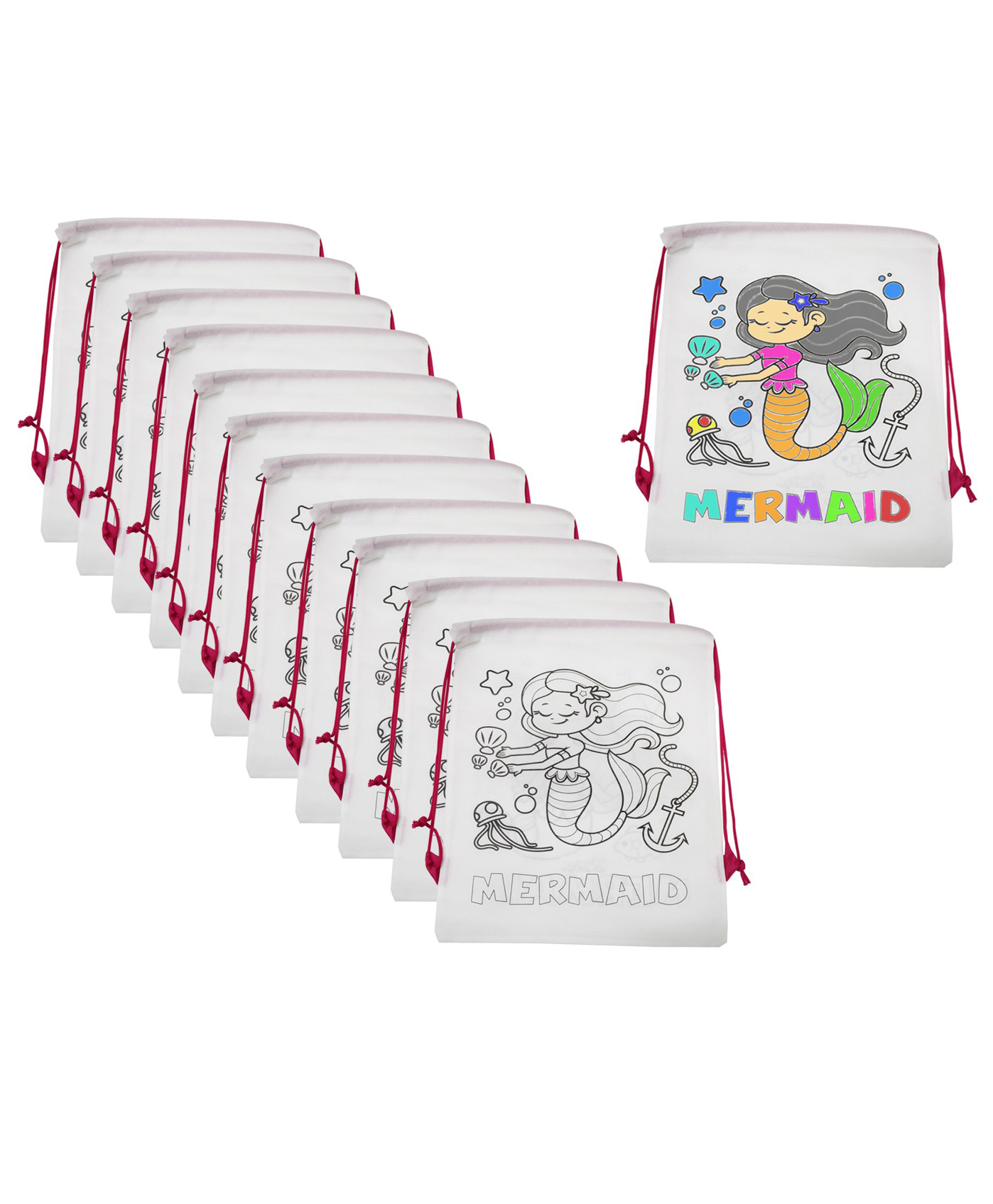 Asera DIY Colouring Bags Birthday Return Gifts Haversack Bags Dori Bags Goody Bags | Set of 12 | Size: 14 x 11 inches | for Kids (Mermaid)-picture-7