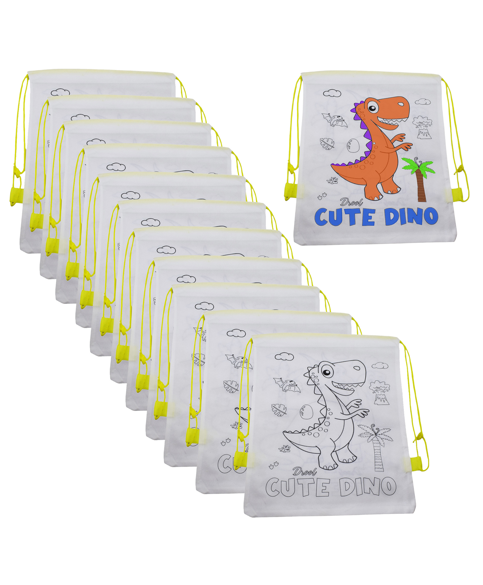 Asera DIY Colouring Bags Birthday Return Gifts Haversack Bags Dori Bags Goody Bags | Set of 12 | Size: 14 x 11 inches | for Kids(Dino)-picture-0