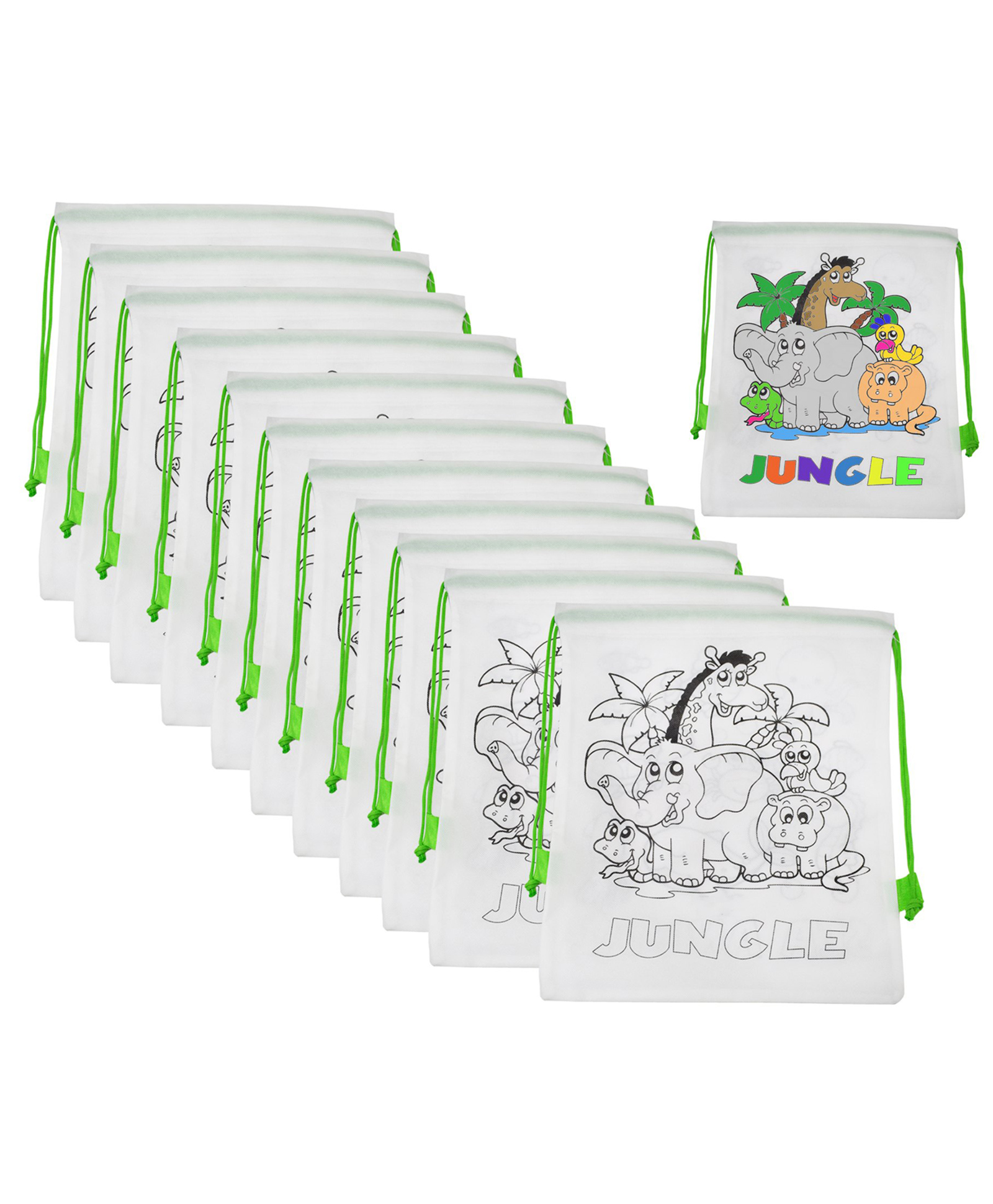 Asera DIY Colouring Bags Birthday Return Gifts Haversack Bags Dori Bags Goody Bags | Set of 12 | Size: 14 x 11 inches | for Kids (Jungle)-image-29