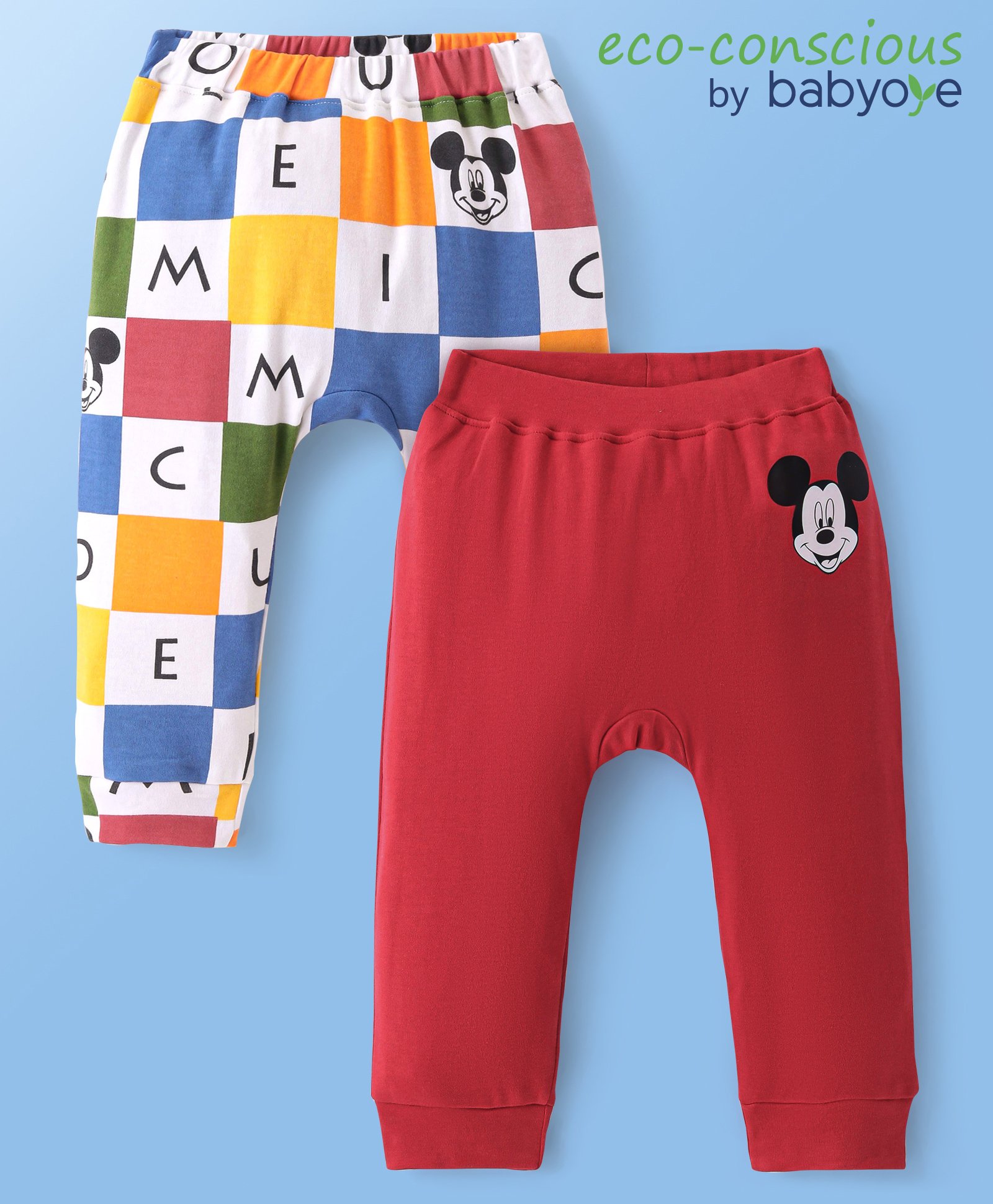 Babyoye Disney Interlock Full Length Diaper Leggings With Mickey Mouse Graphic Pack of 2 - White & Red-image-19