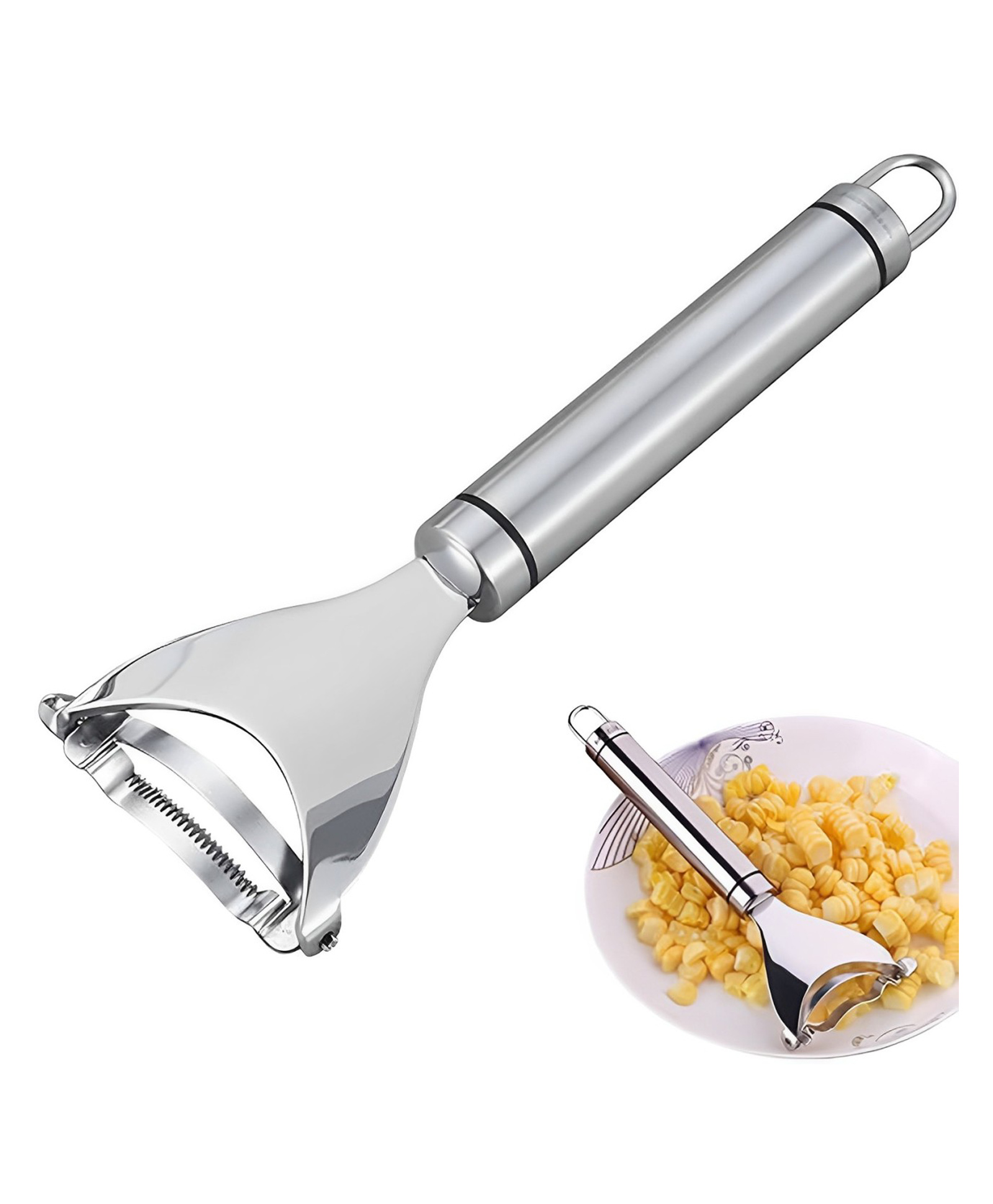 MOMISY Stainless Steel Corn Peeler, Stripper, Remover, Cutter, Vegetable and Fruit Peeler, Corn Threshing Peeler (SS 430, 17.5 cm)-image-6